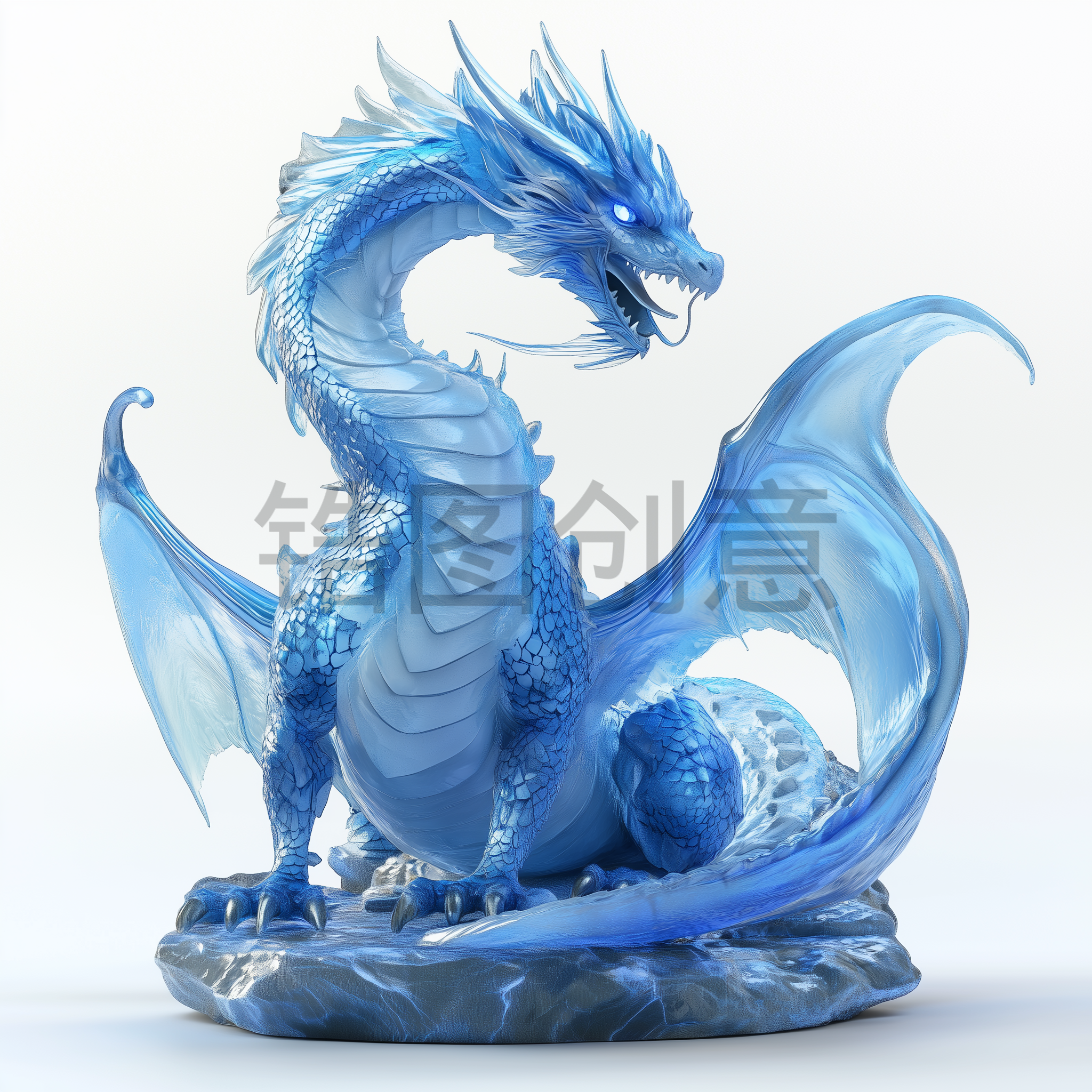 定设网-数字艺术3d立体蓝色质感龙元素