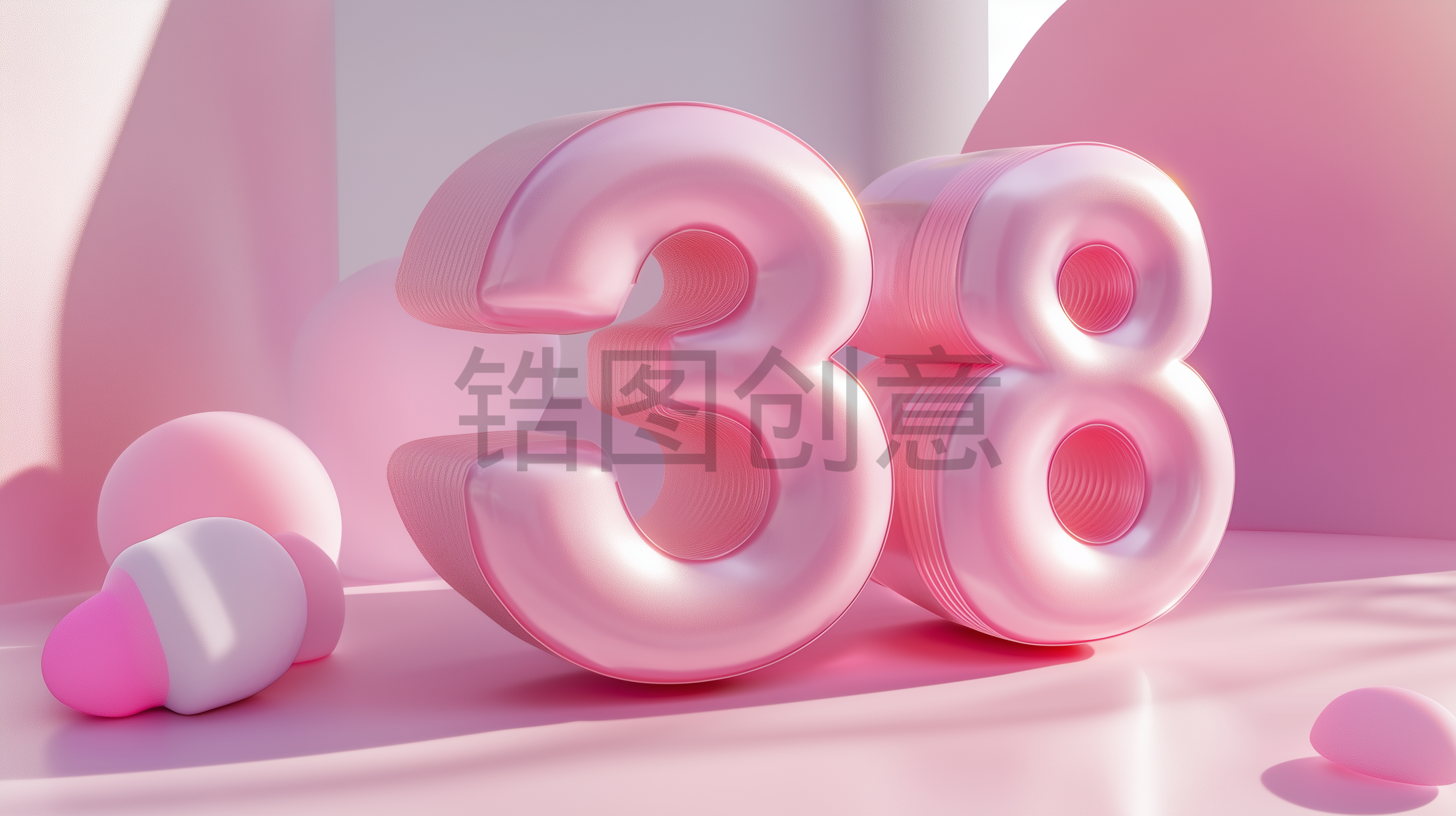 定设网-3D粉色数字38浪漫风格妇女节女神节柔和色调背景