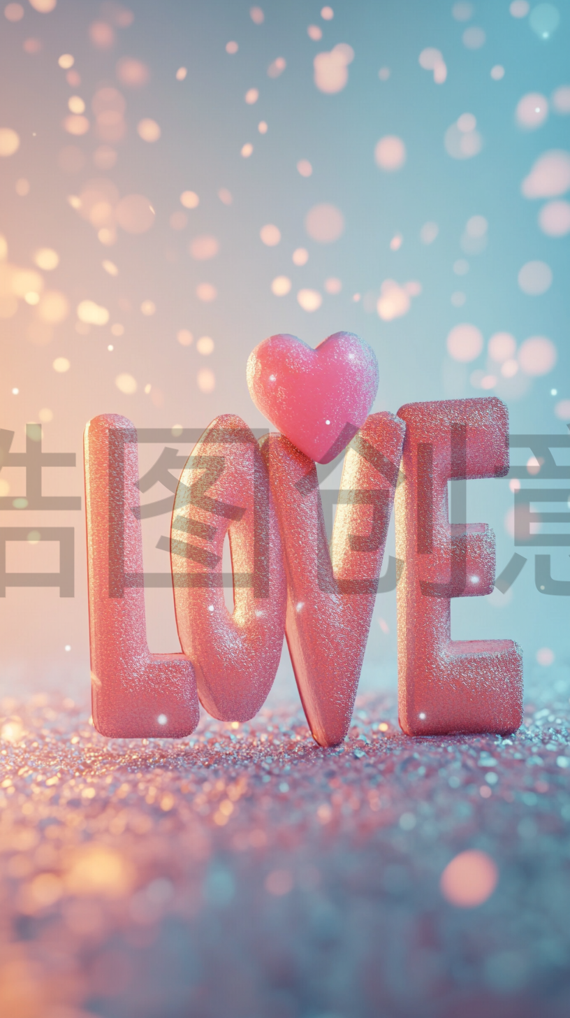 定设网-3D数字LOVE浪漫风格情人节柔和色调背景