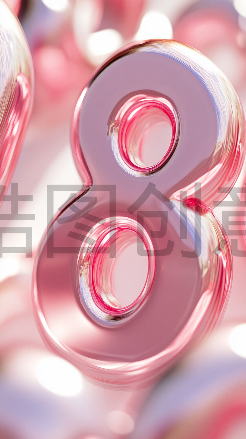 定设网-3D粉色数字8浪漫风格柔和色调背景