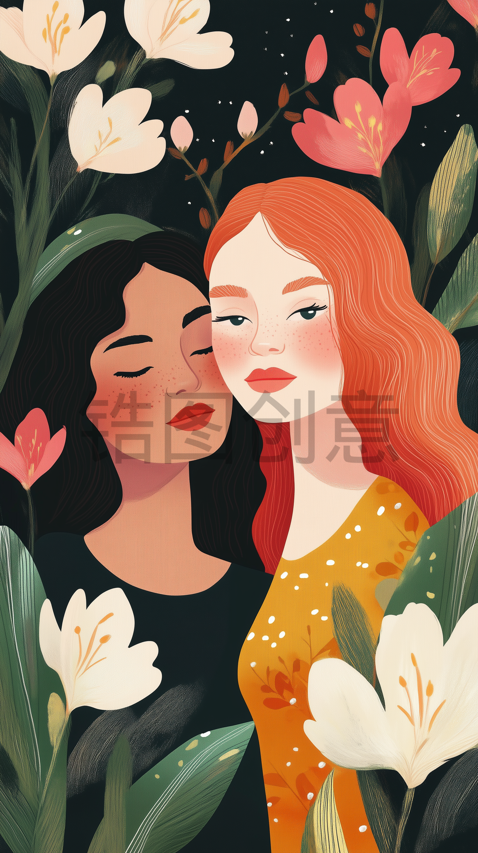 定设网-复古时尚女人38妇女节女神节插画背景