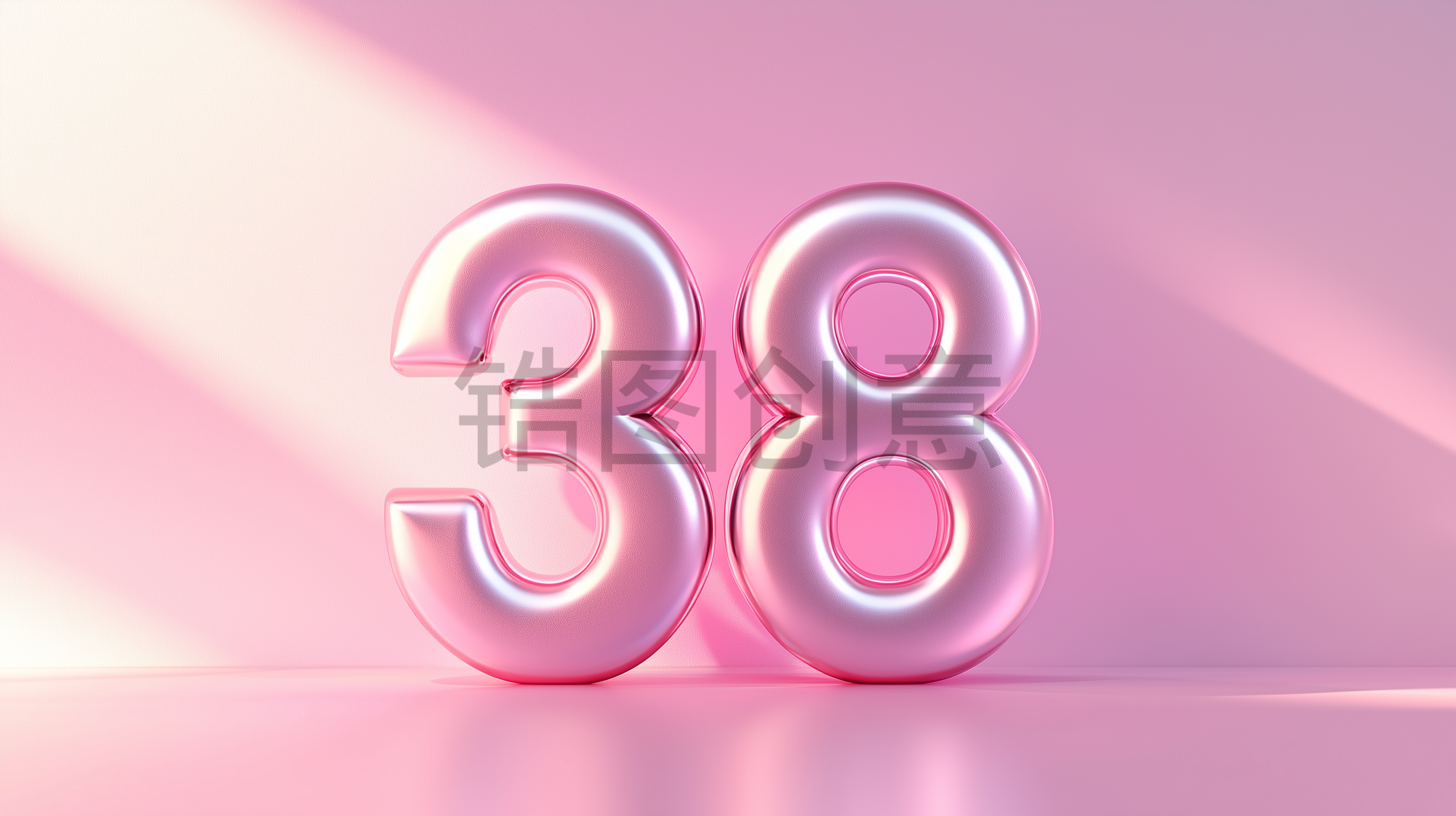 定设网-3D粉色数字38浪漫风格妇女节女神节柔和色调背景