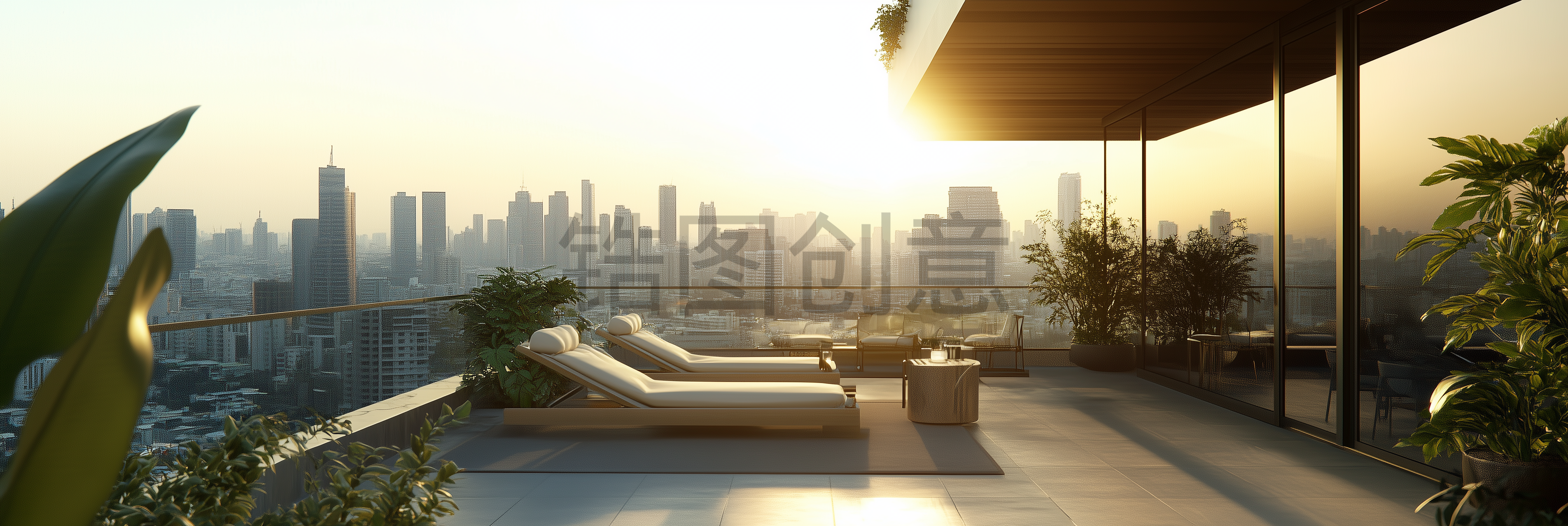 定设网-现代风格豪宅露台大阳台白天写实场景