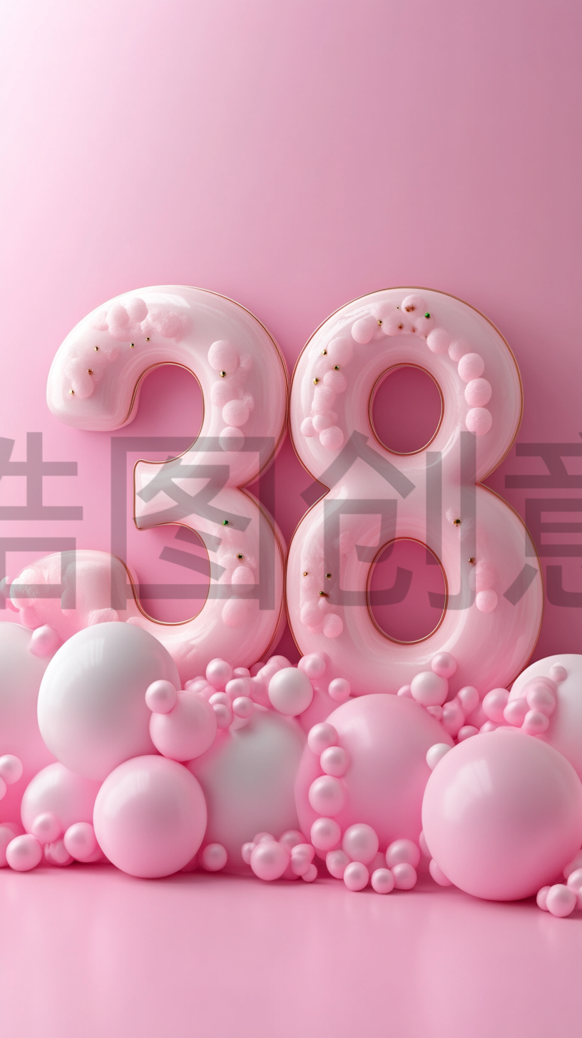 定设网-3D粉色数字38浪漫风格妇女节女神节柔和色调背景
