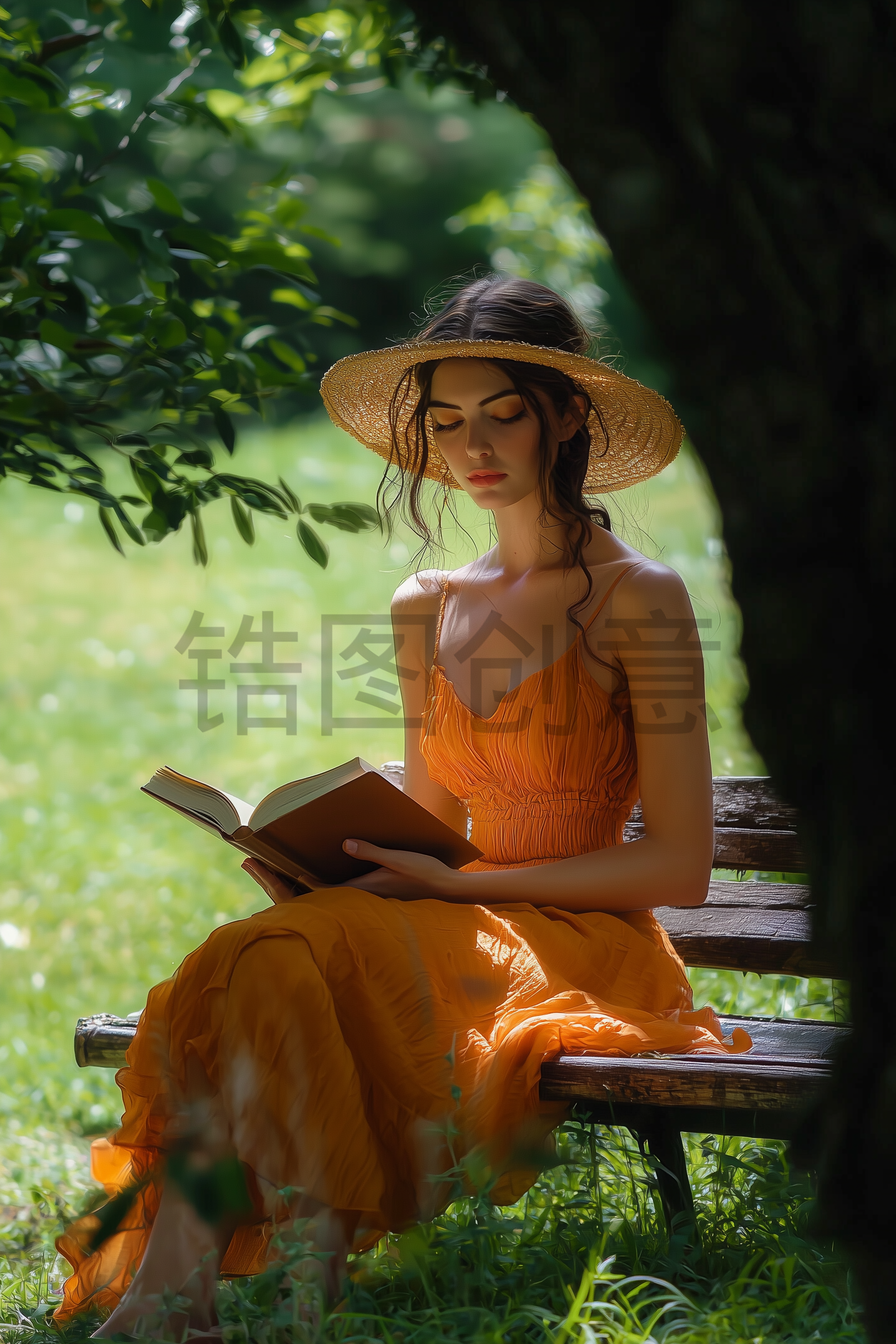 定设网-生活系列女人户外看书时光背景