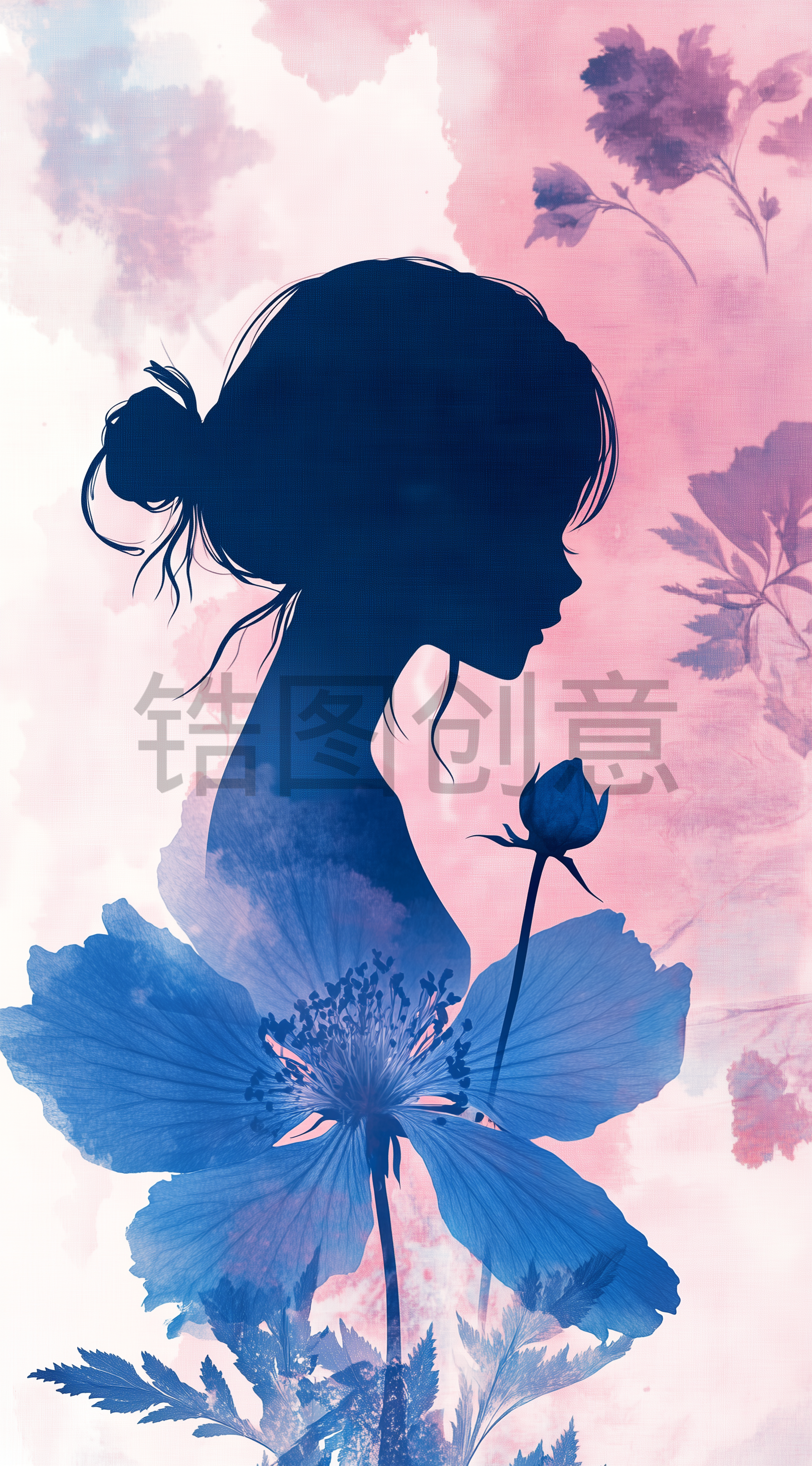 定设网-38妇女节女神节节日水彩渲染卡通插画剪影背景png素材