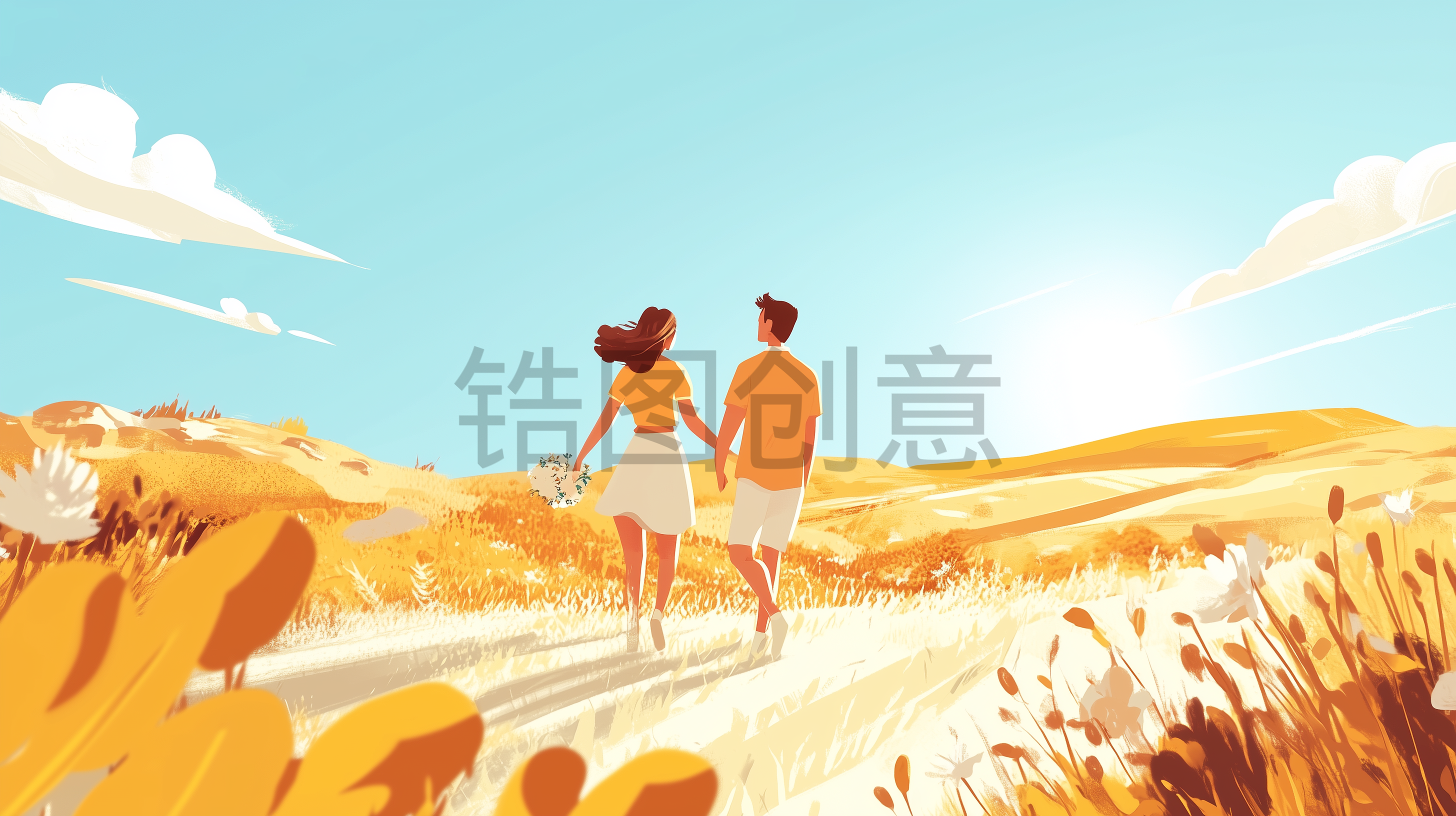 定设网-人物年轻情侣插画元素主题素材
