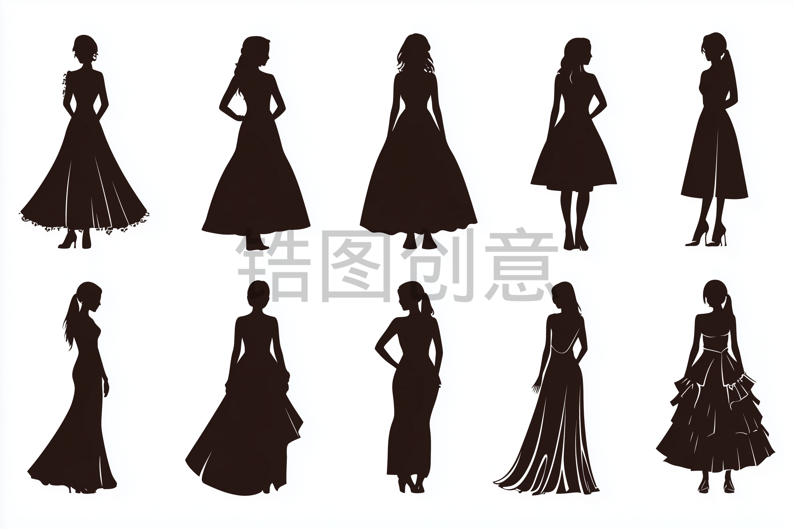 定设网-女神节妇女节母亲节女生节日人物剪影元素背景