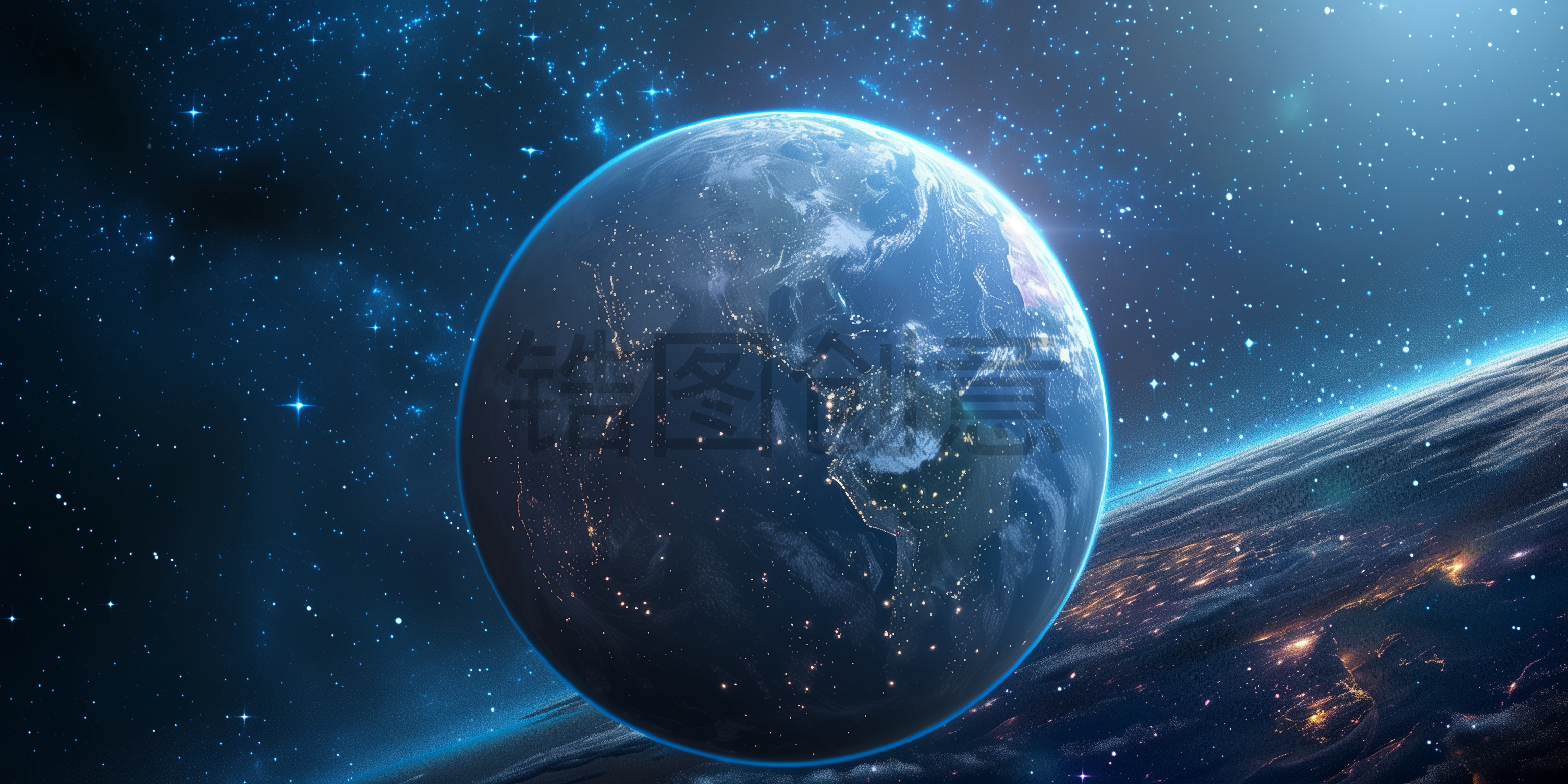 定设网-蓝色大气宇宙系列蓝光地球星球球体表面轮廓背景