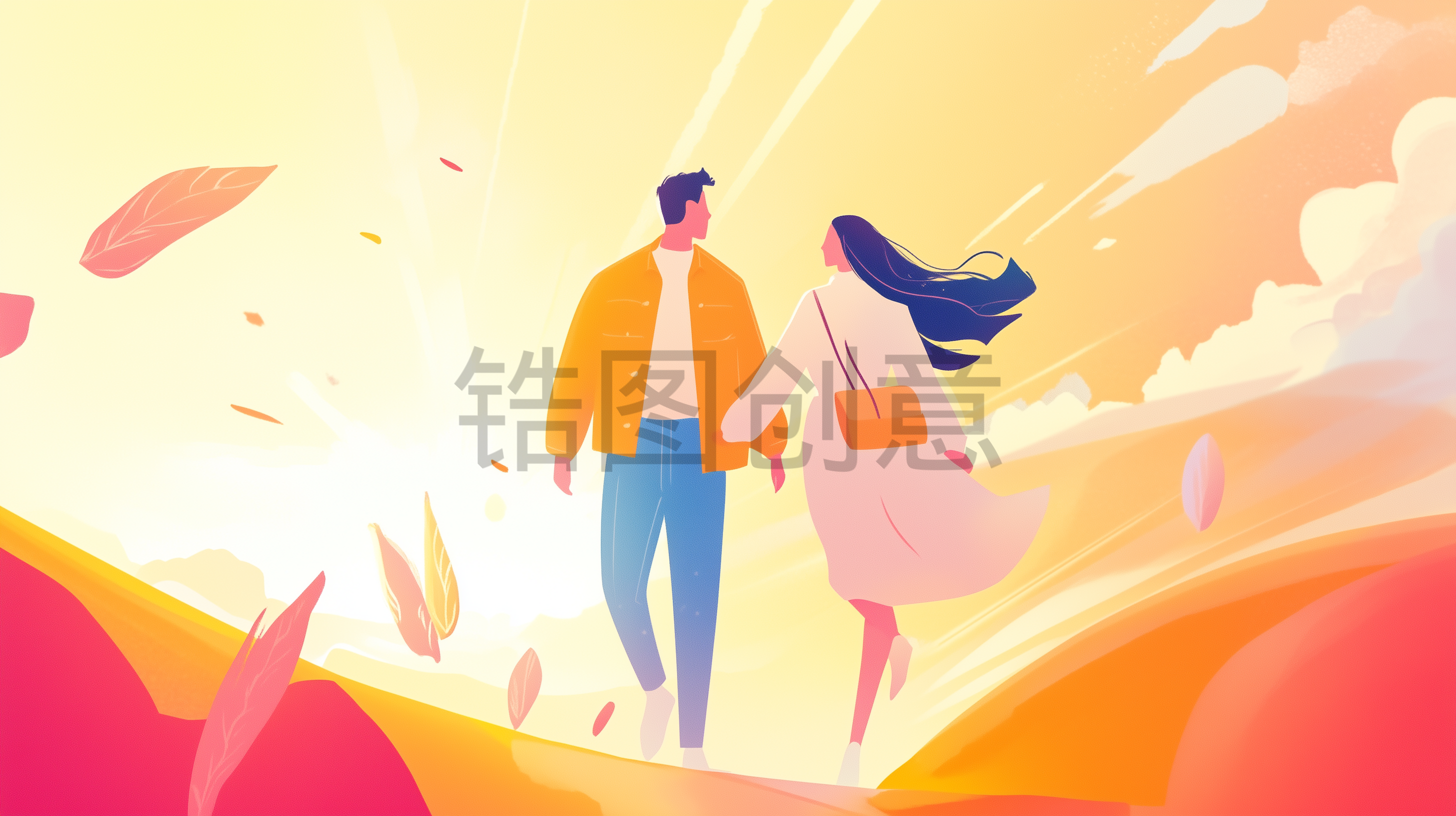 定设网-人物情侣插画元素主题素材
