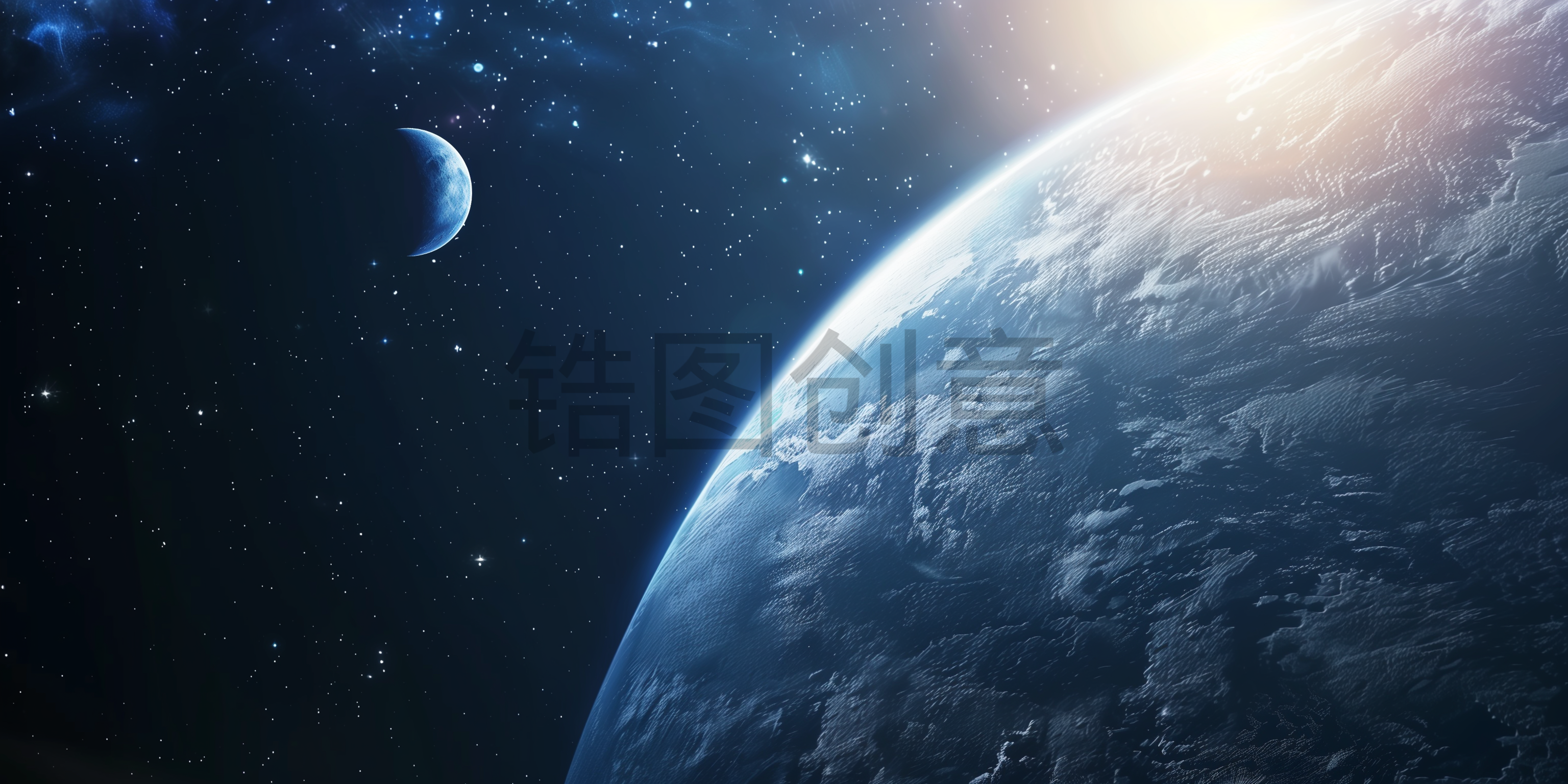 定设网-蓝色大气宇宙系列蓝光地球星球球体表面轮廓背景