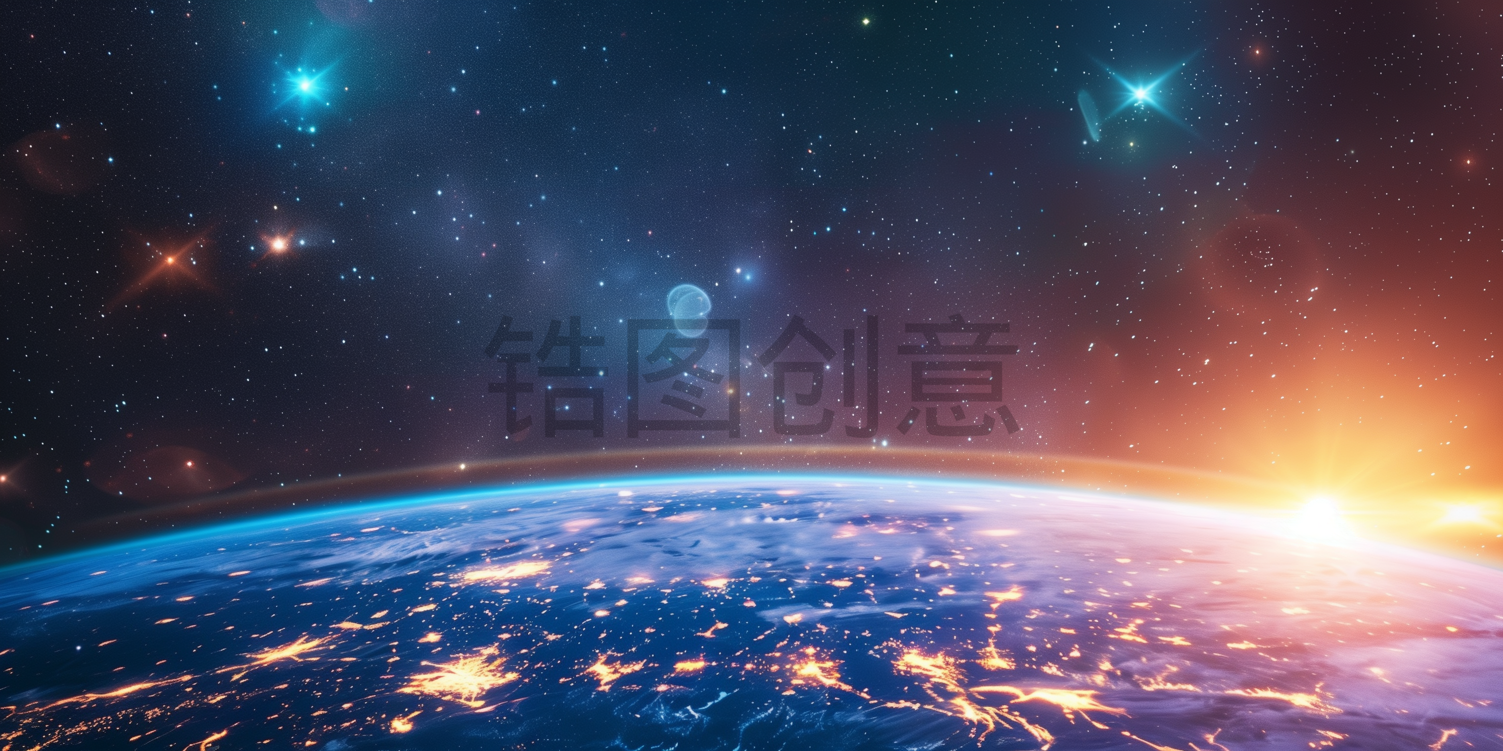 定设网-蓝色大气宇宙系列蓝光地球星球球体表面轮廓背景