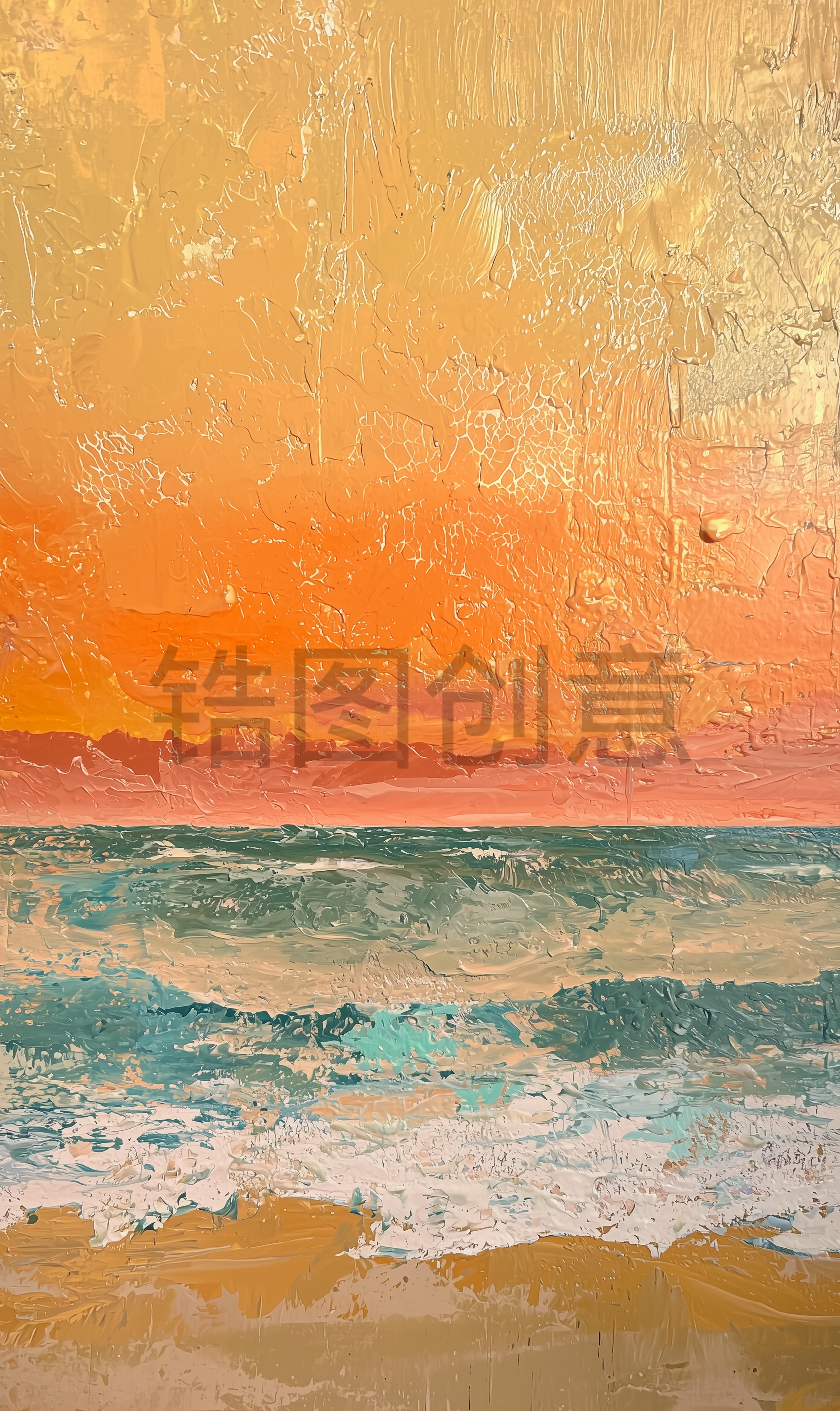 定设网-金色大海海浪艺术油画抽象风格