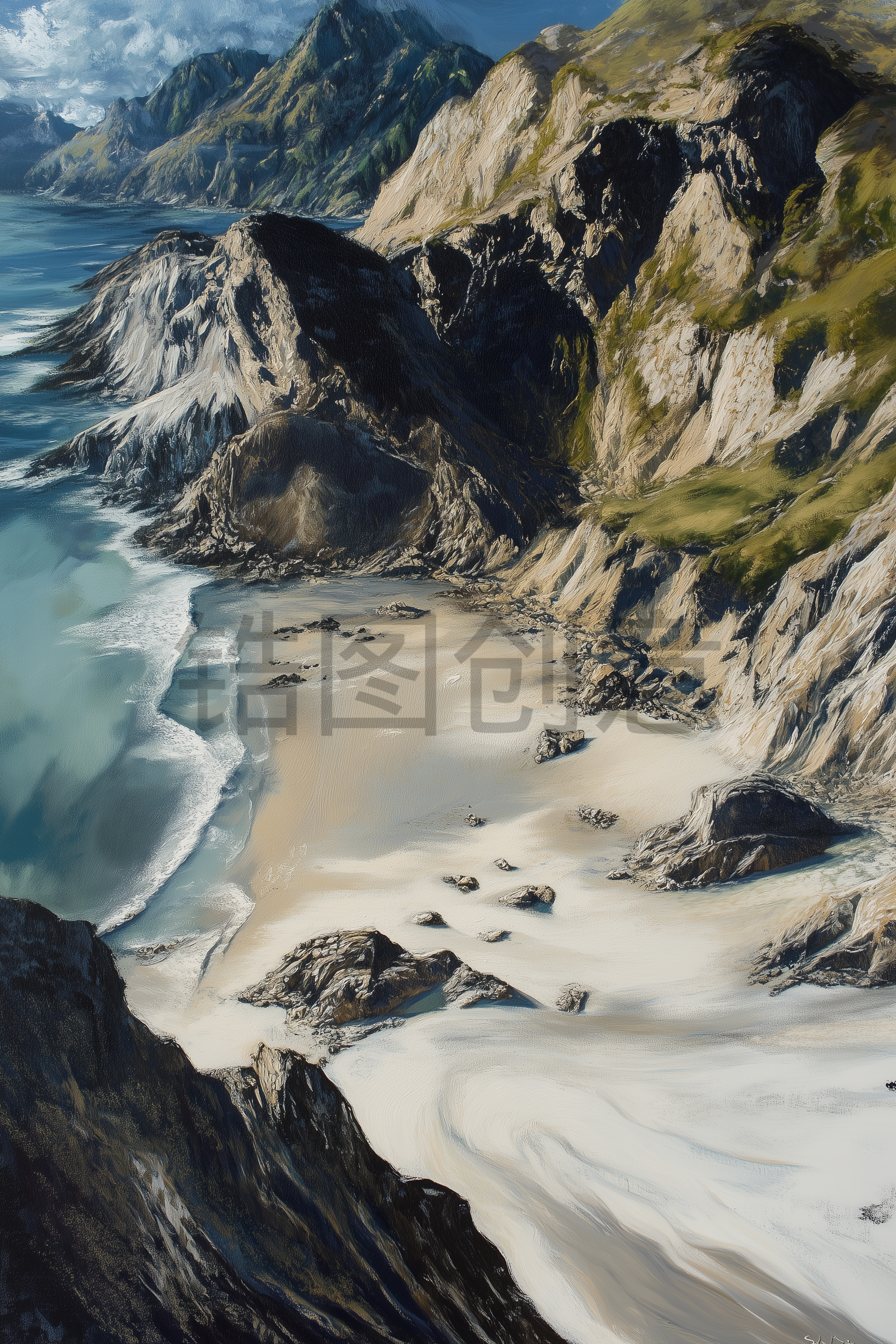 定设网-数字艺术自然山峰山脉山林山顶山川大海油画写实风景