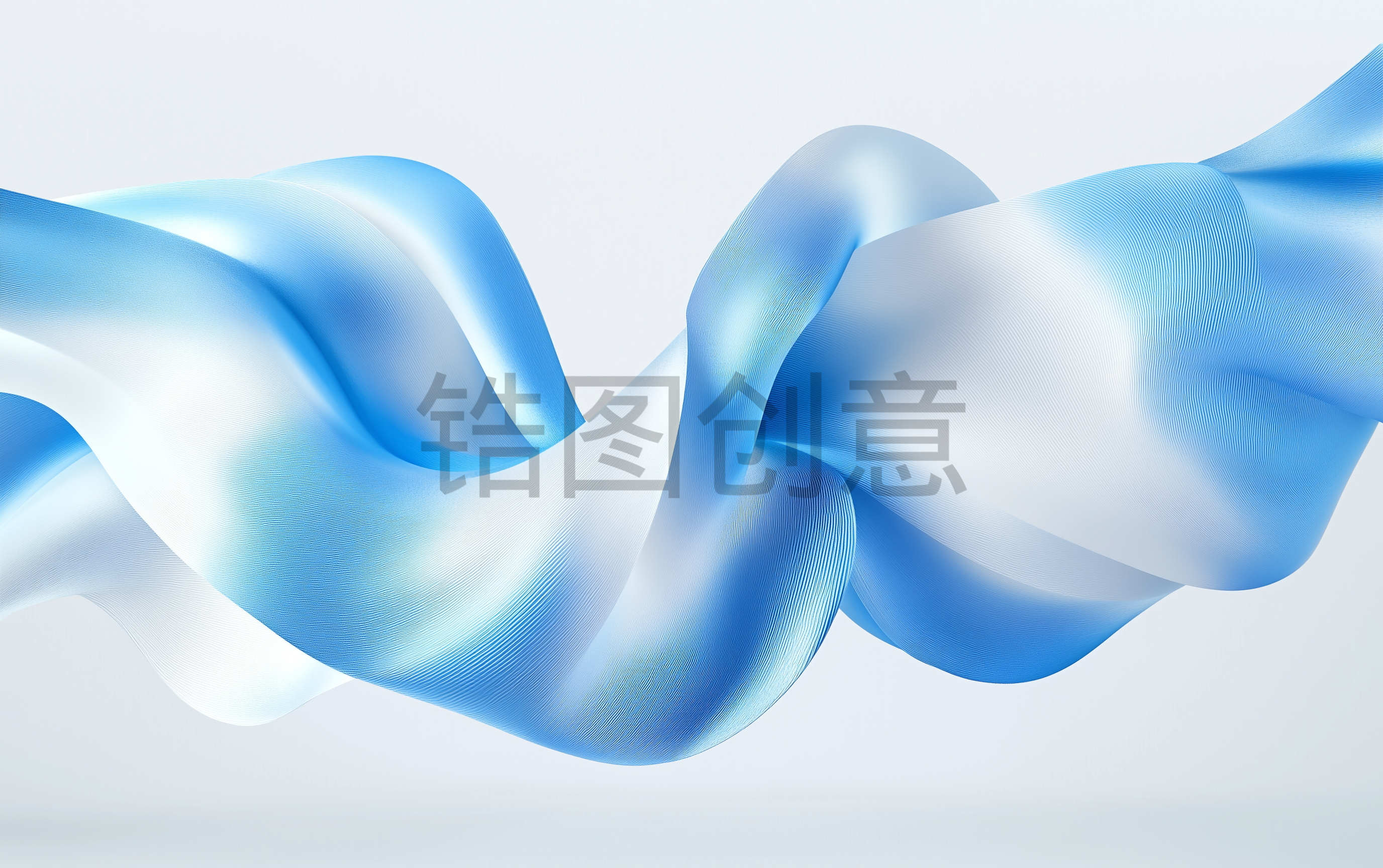 定设网-蓝色白色丝带飘动3D渲染抽象背景