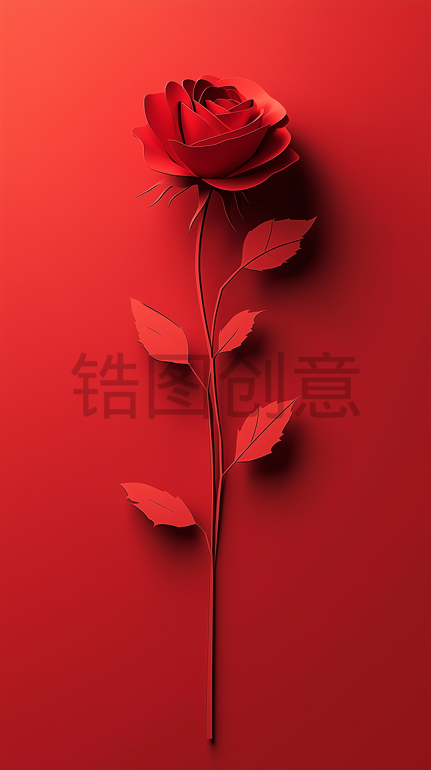 定设网-红色剪纸风玫瑰剪影情人节节日背景