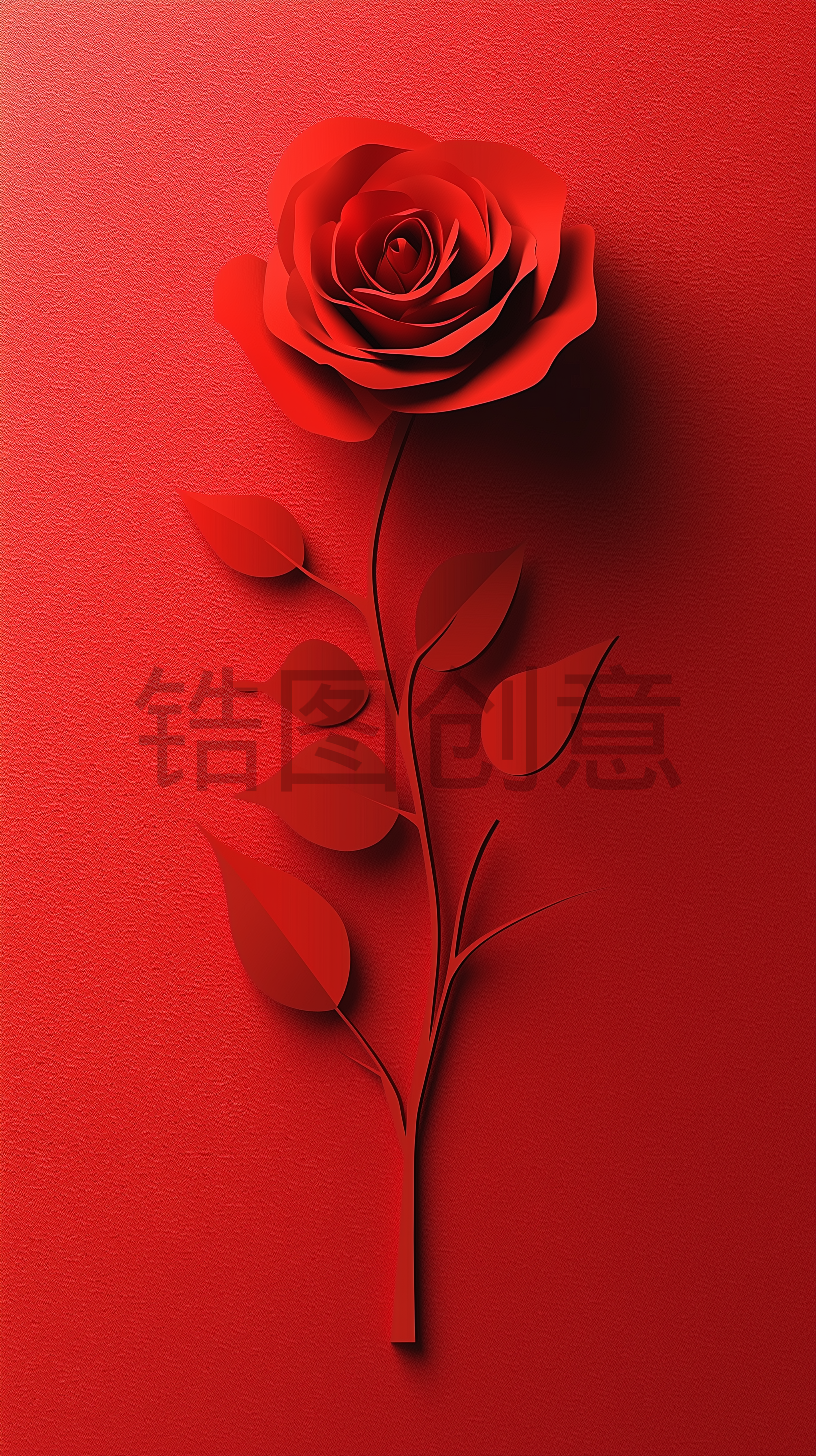 定设网-红色剪纸风玫瑰剪影背景