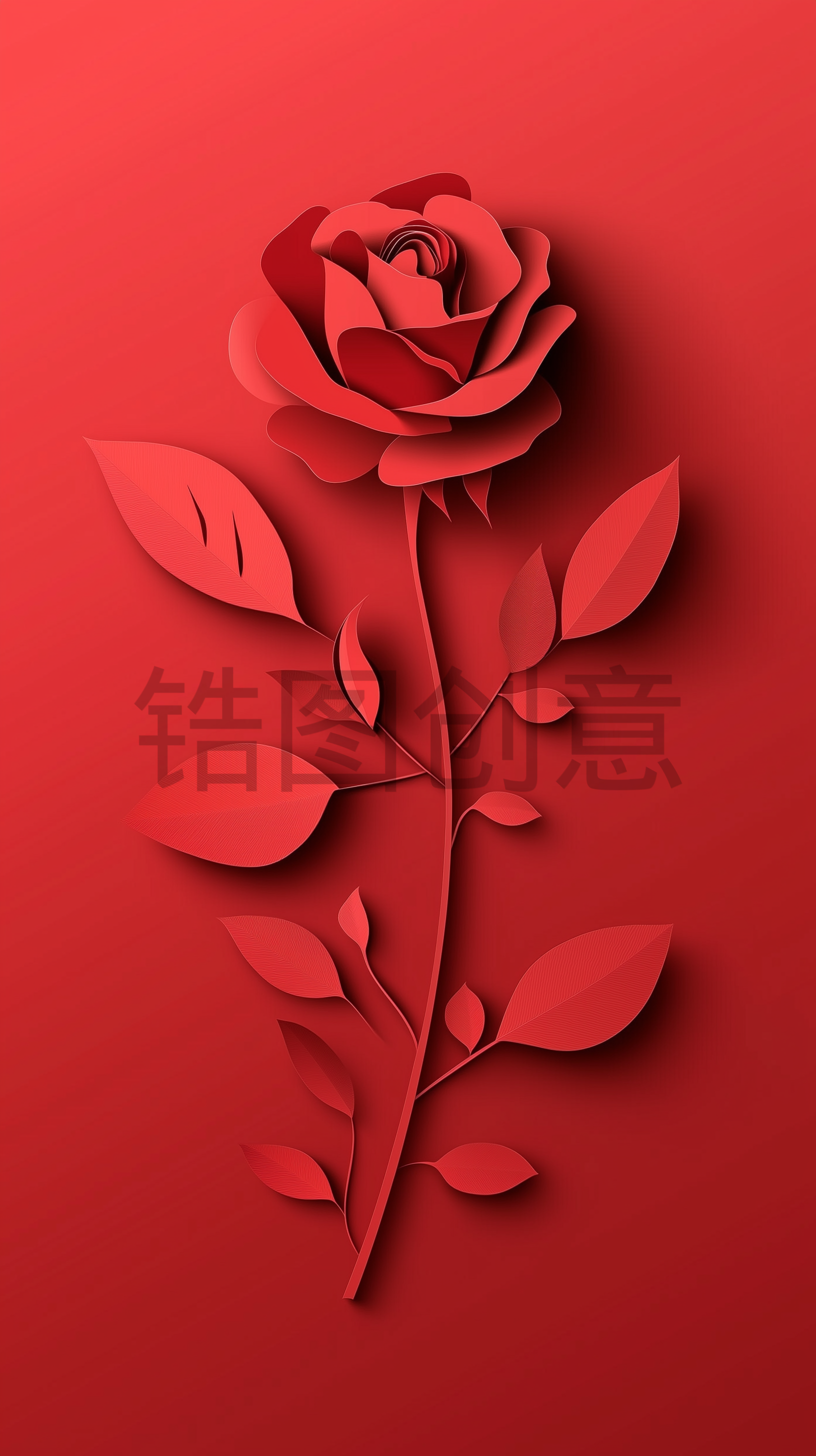 定设网-红色剪纸风玫瑰剪影情人节节日背景