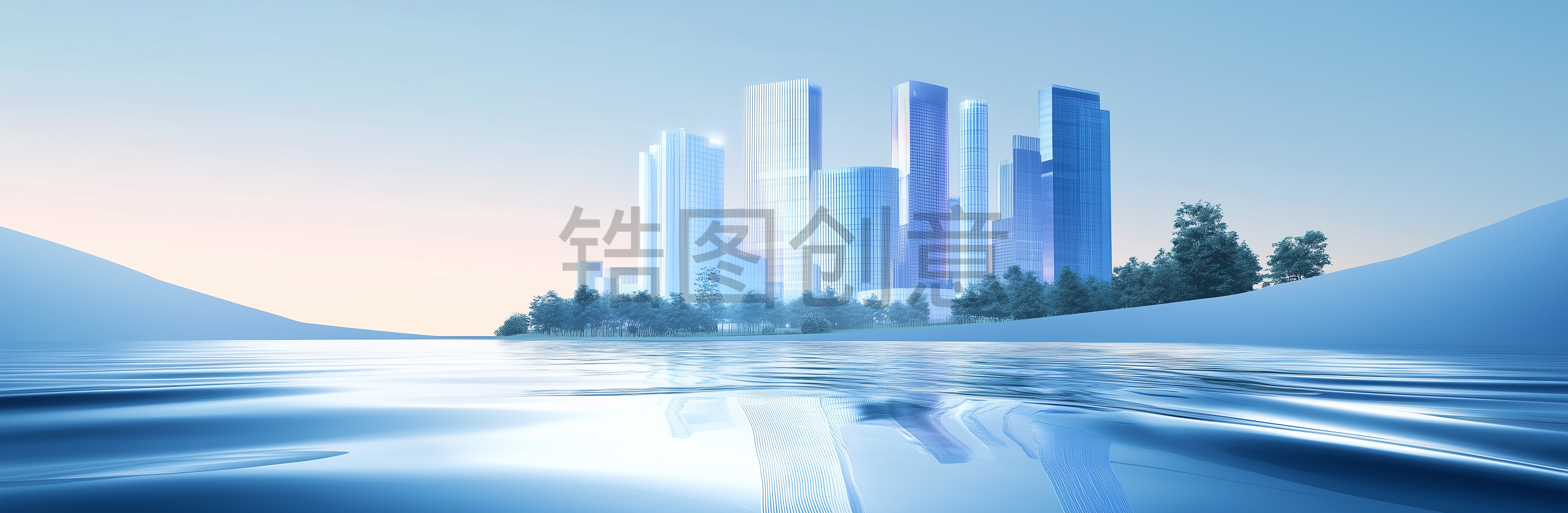 定设网-浅蓝色现代科技渐变曲线商务波浪流动线条抽象城市背景