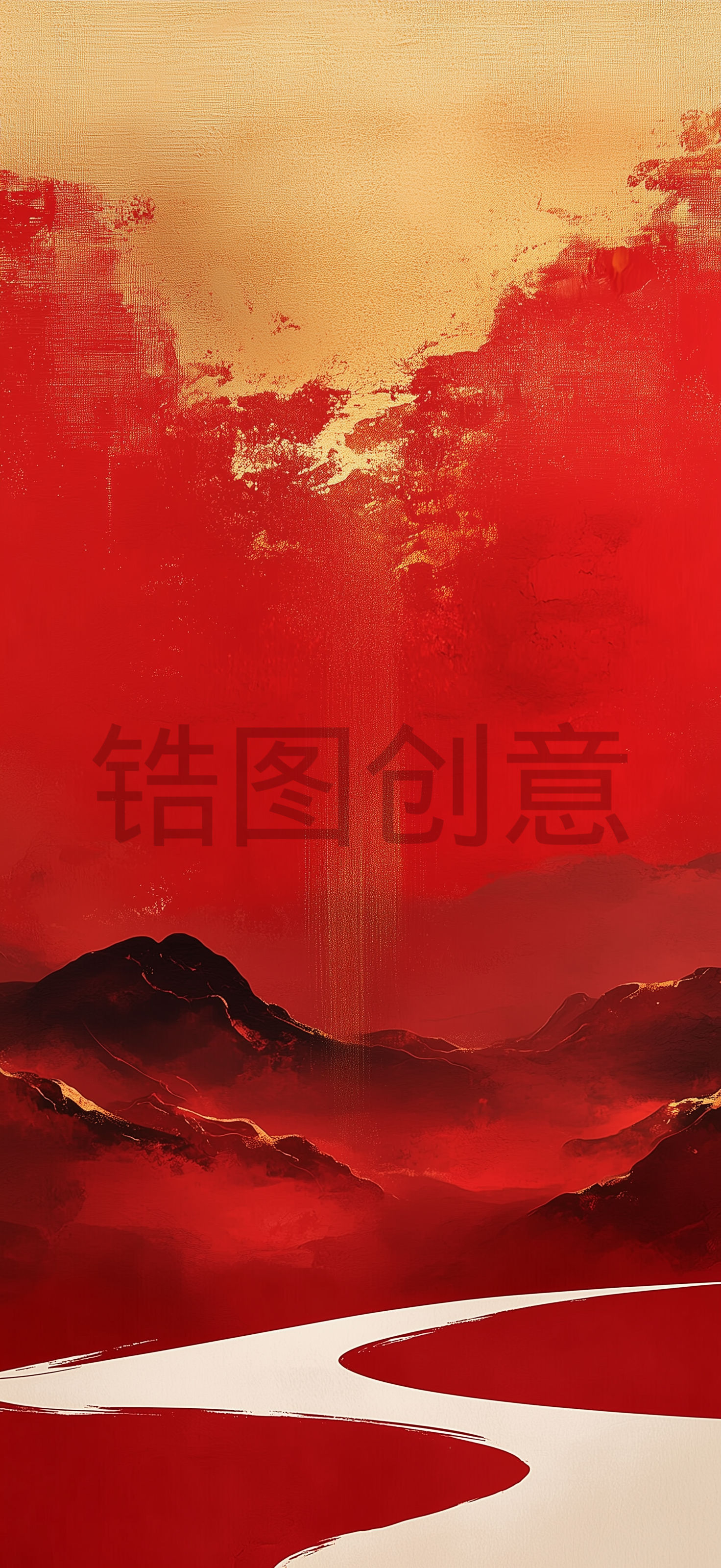定设网-中国风红色鎏金山河背景