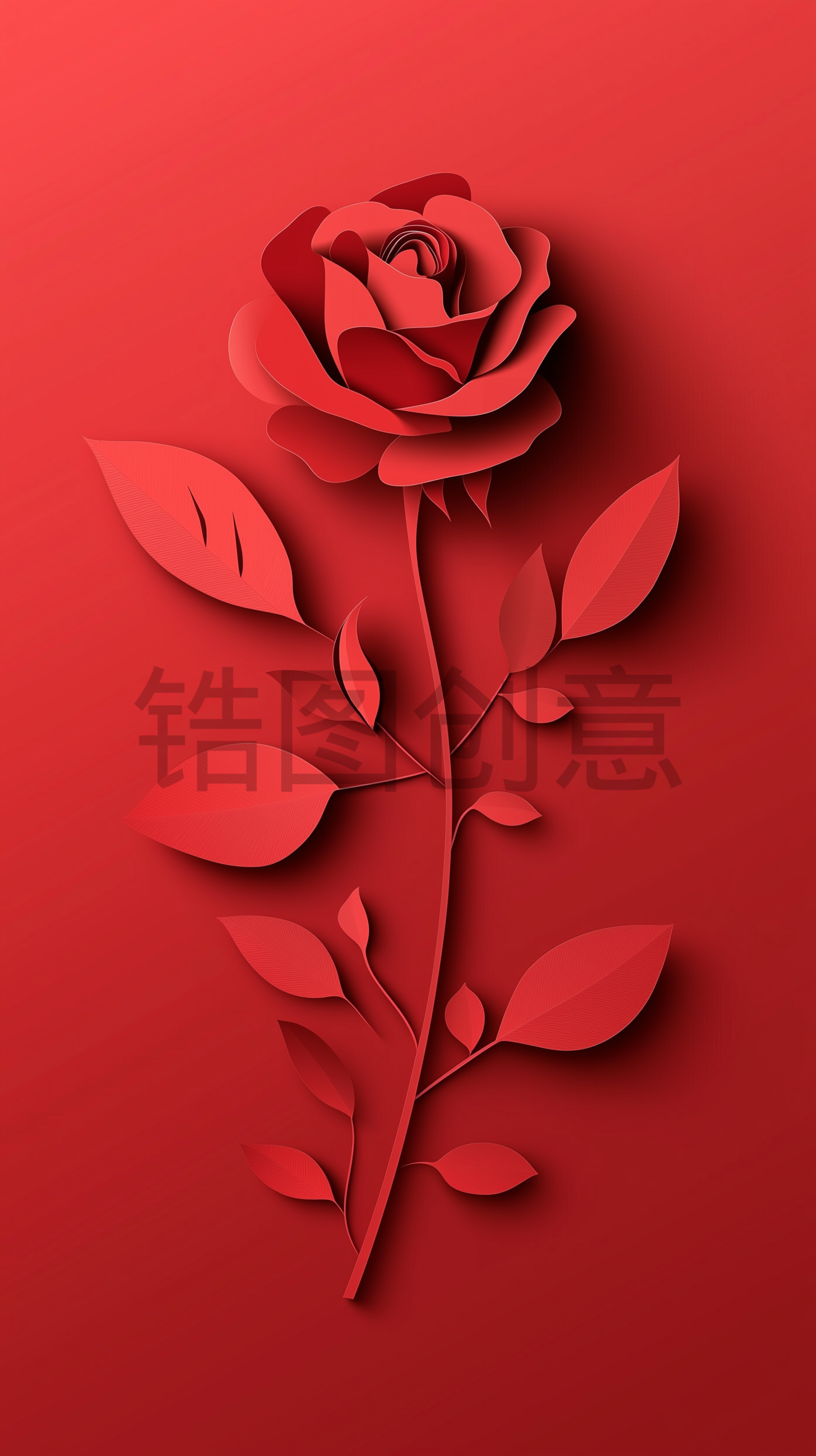 定设网-红色剪纸风玫瑰剪影情人节节日背景