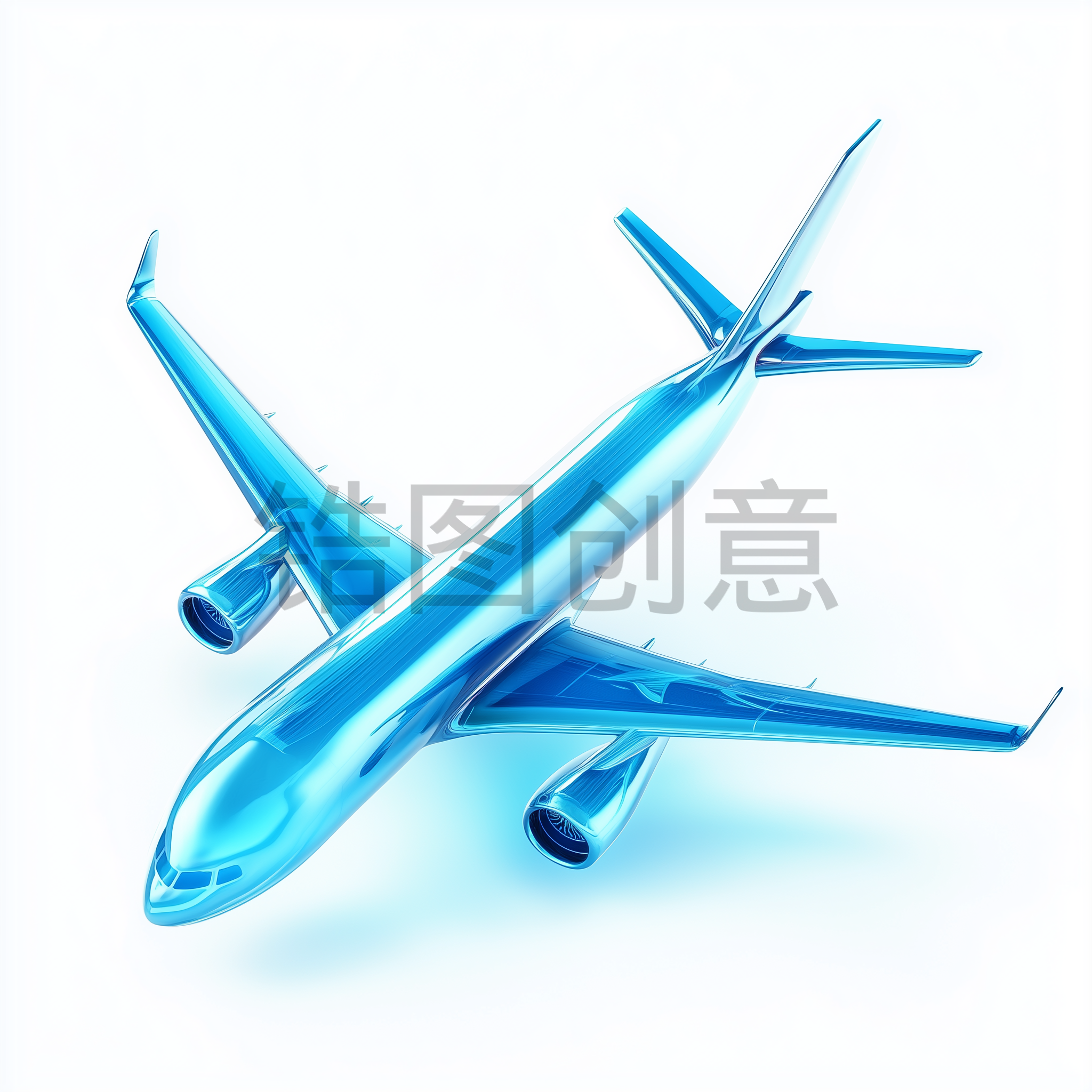 定设网-3d立体蓝色飞机模型元素