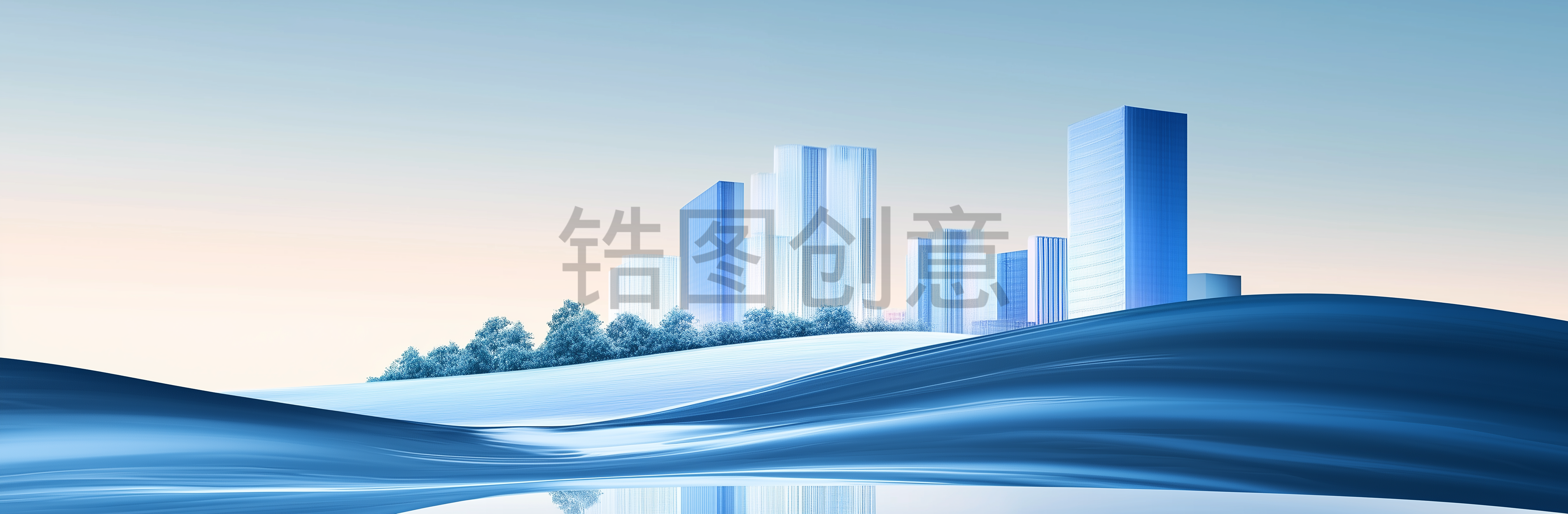 定设网-浅蓝色现代科技渐变曲线商务波浪流动线条抽象城市背景
