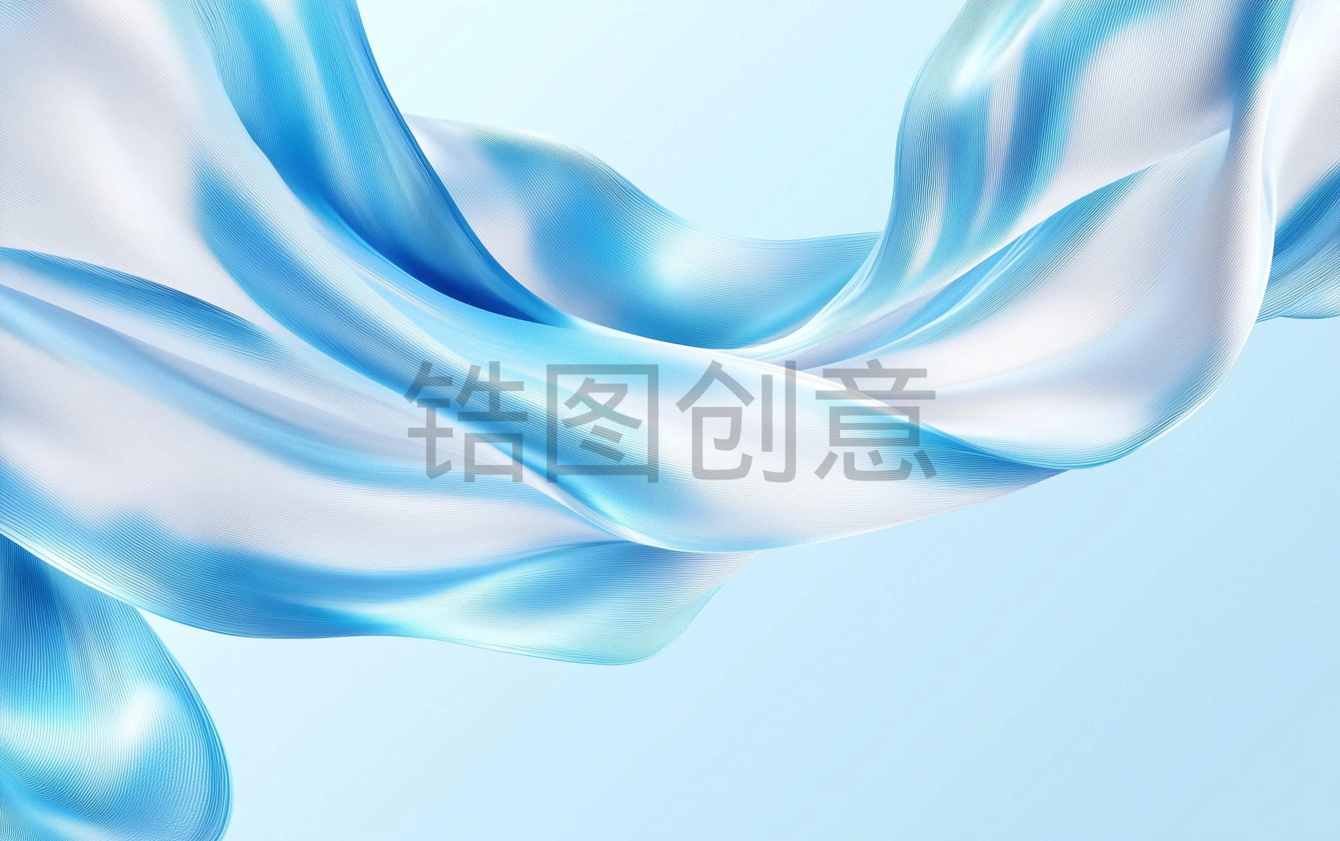 定设网-蓝色白色丝带飘动3D渲染抽象背景