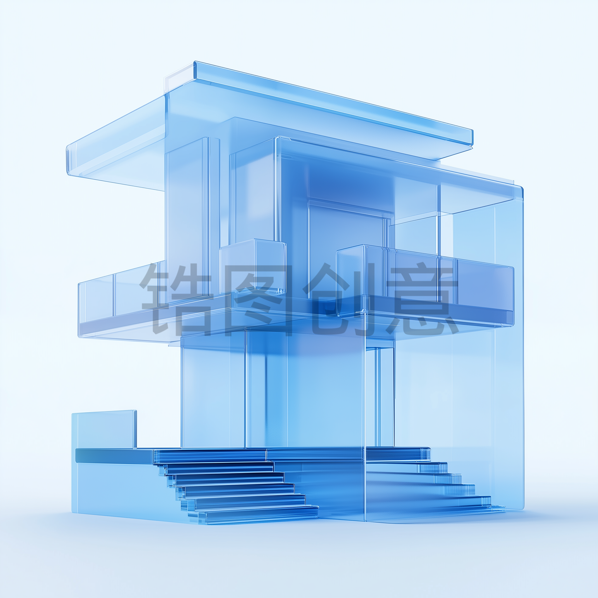 定设网-3d立体蓝色建筑住宅公寓模型元素