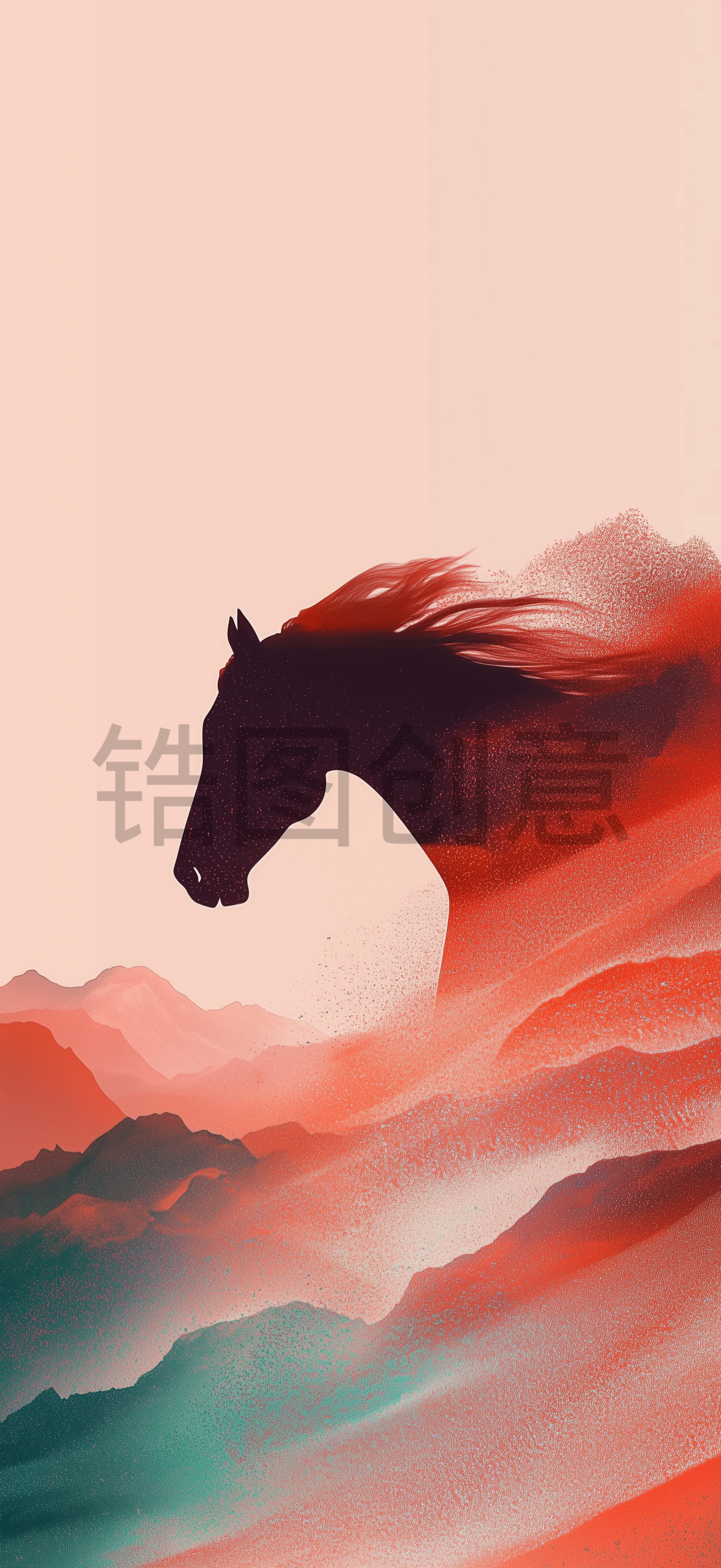 定设网-奔跑马与山水组合背景素材