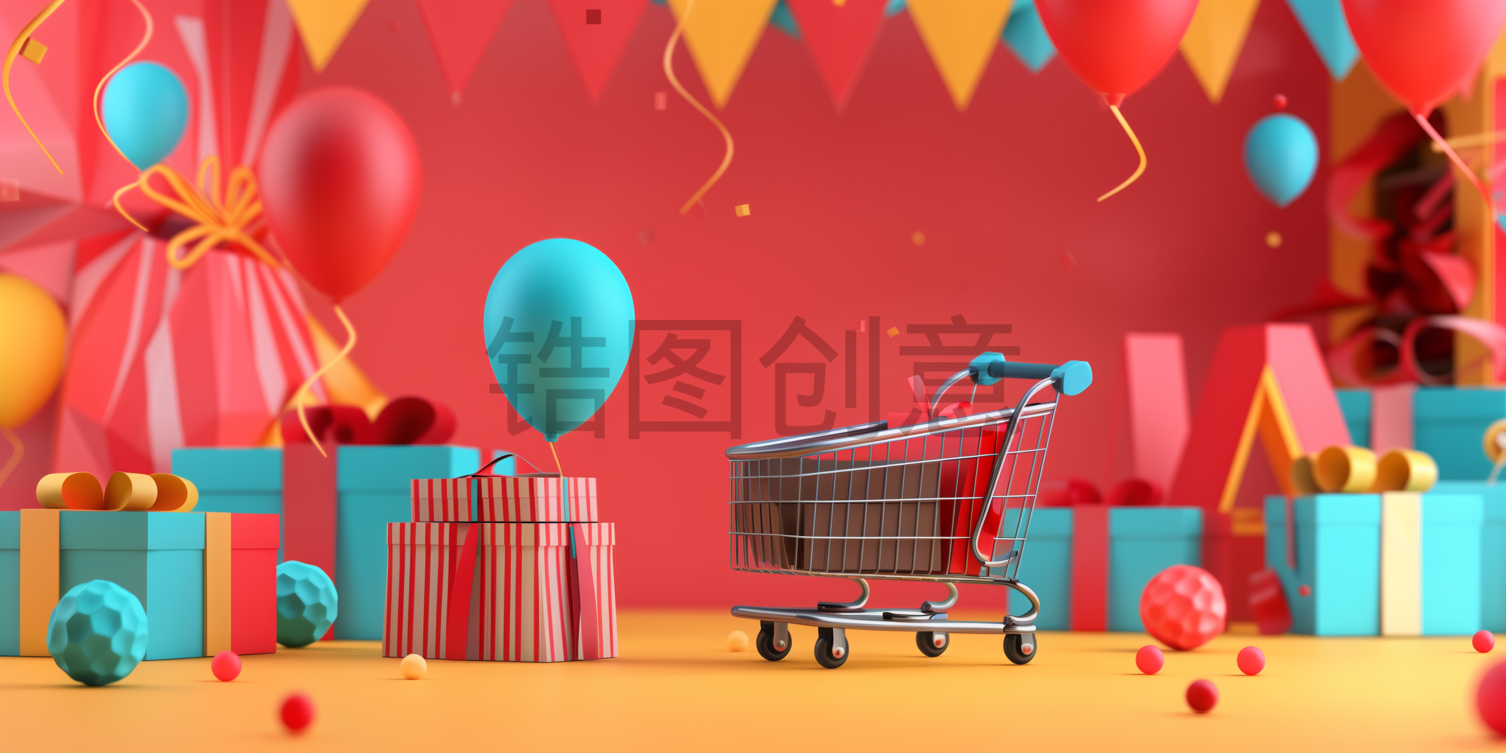 定设网-3D商店街道场景C4D卡通游乐场电子商务活动促销背景