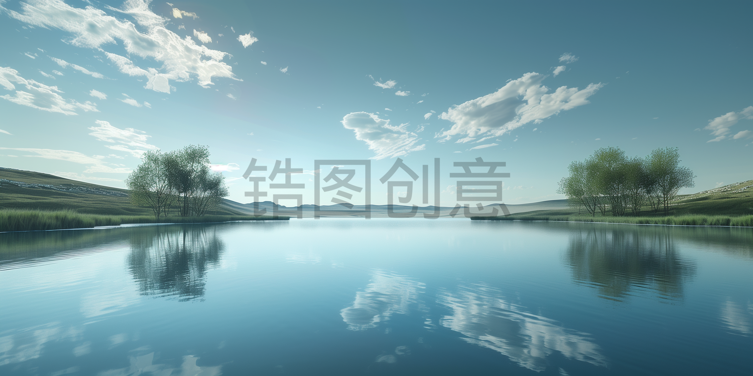 定设网-自然风光湖水蓝天白云背景