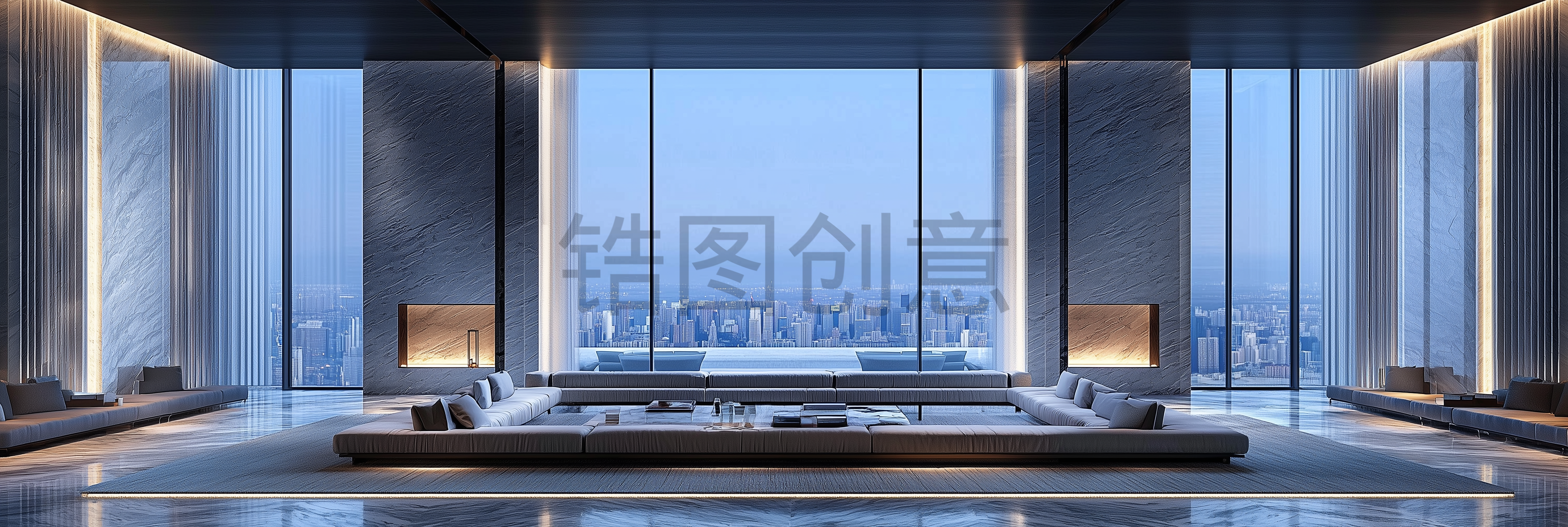 定设网-现代极简主义宽阔客厅高端灰色背景