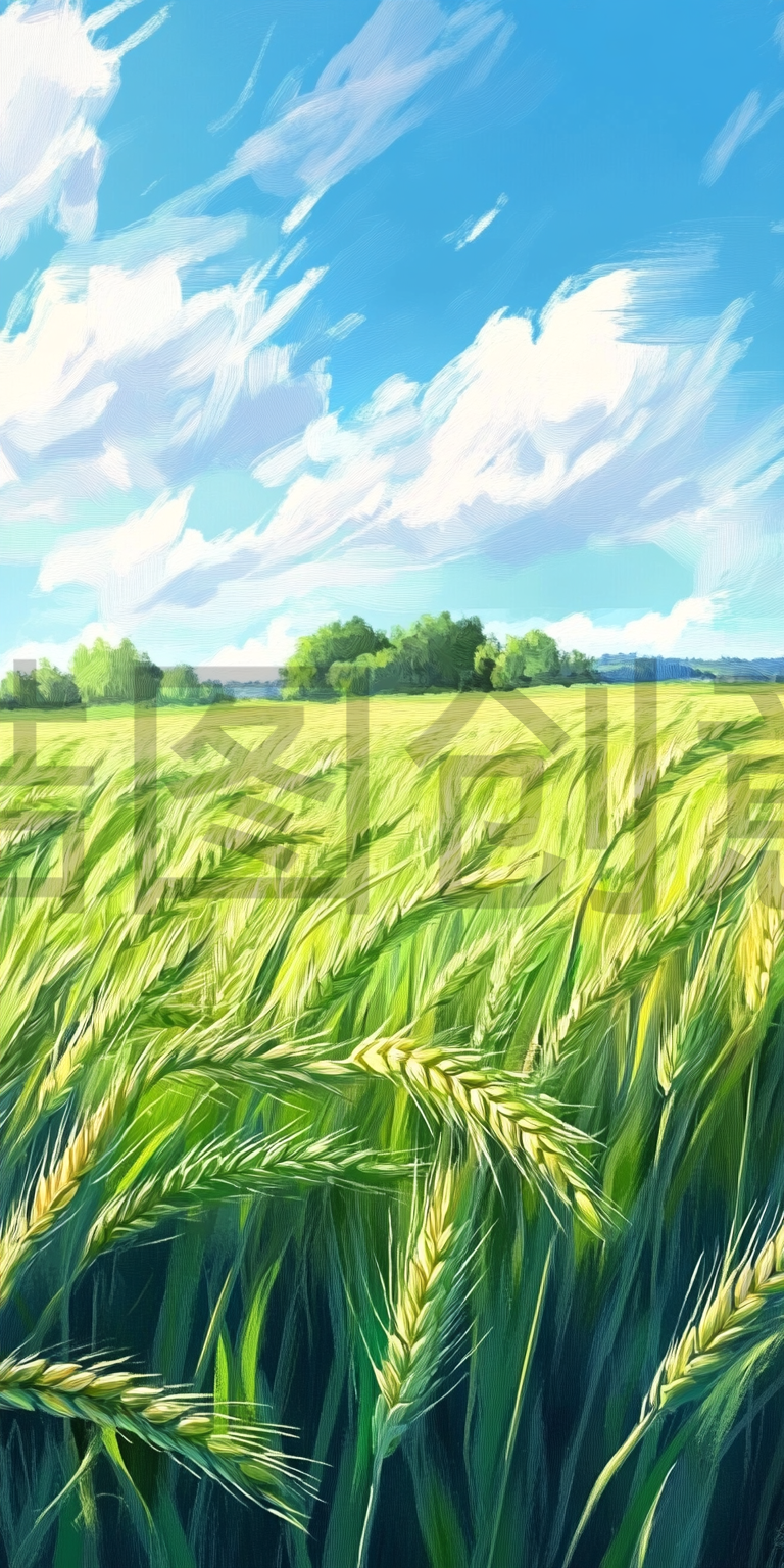 定设网-大自然植物绿色麦穗麦子油画水彩风格背景