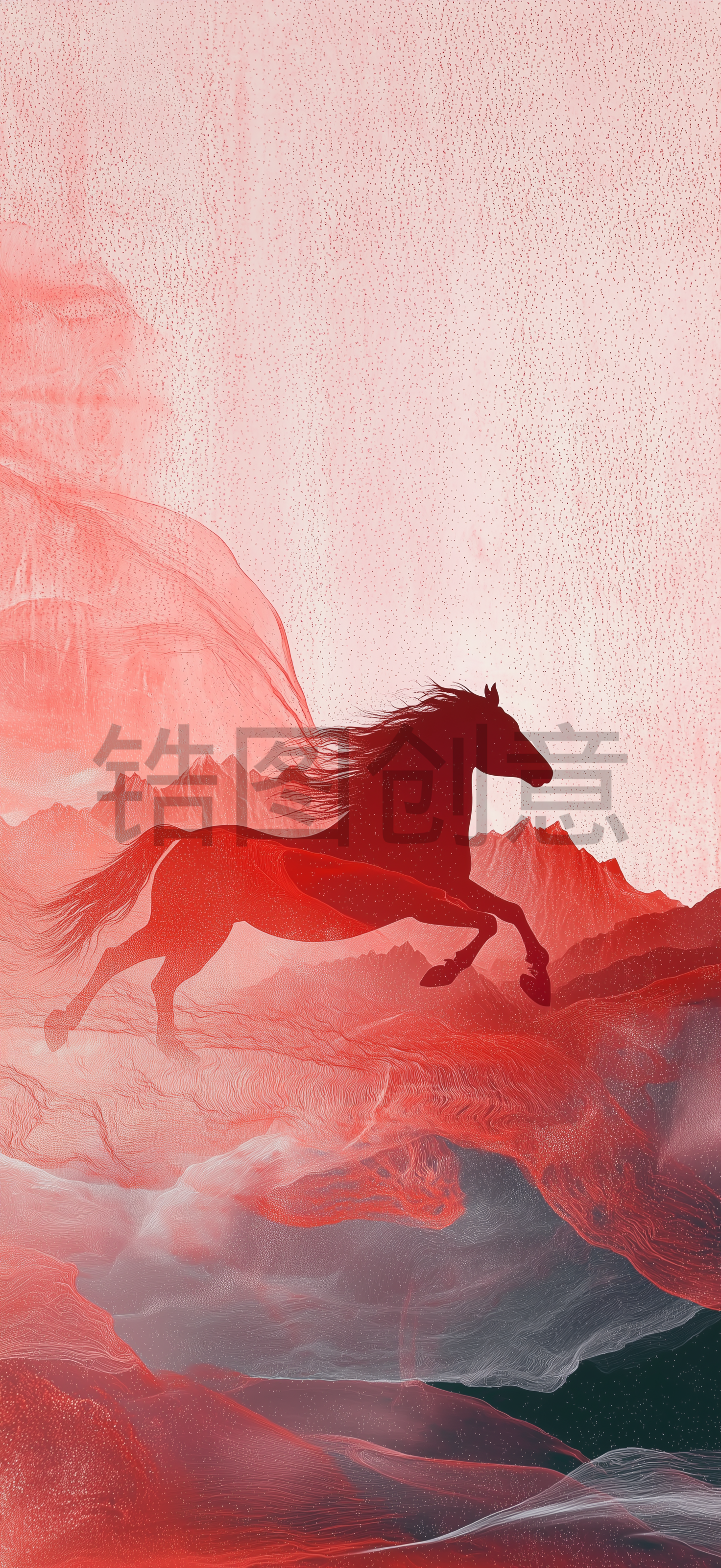 定设网-奔跑马与山水组合背景素材