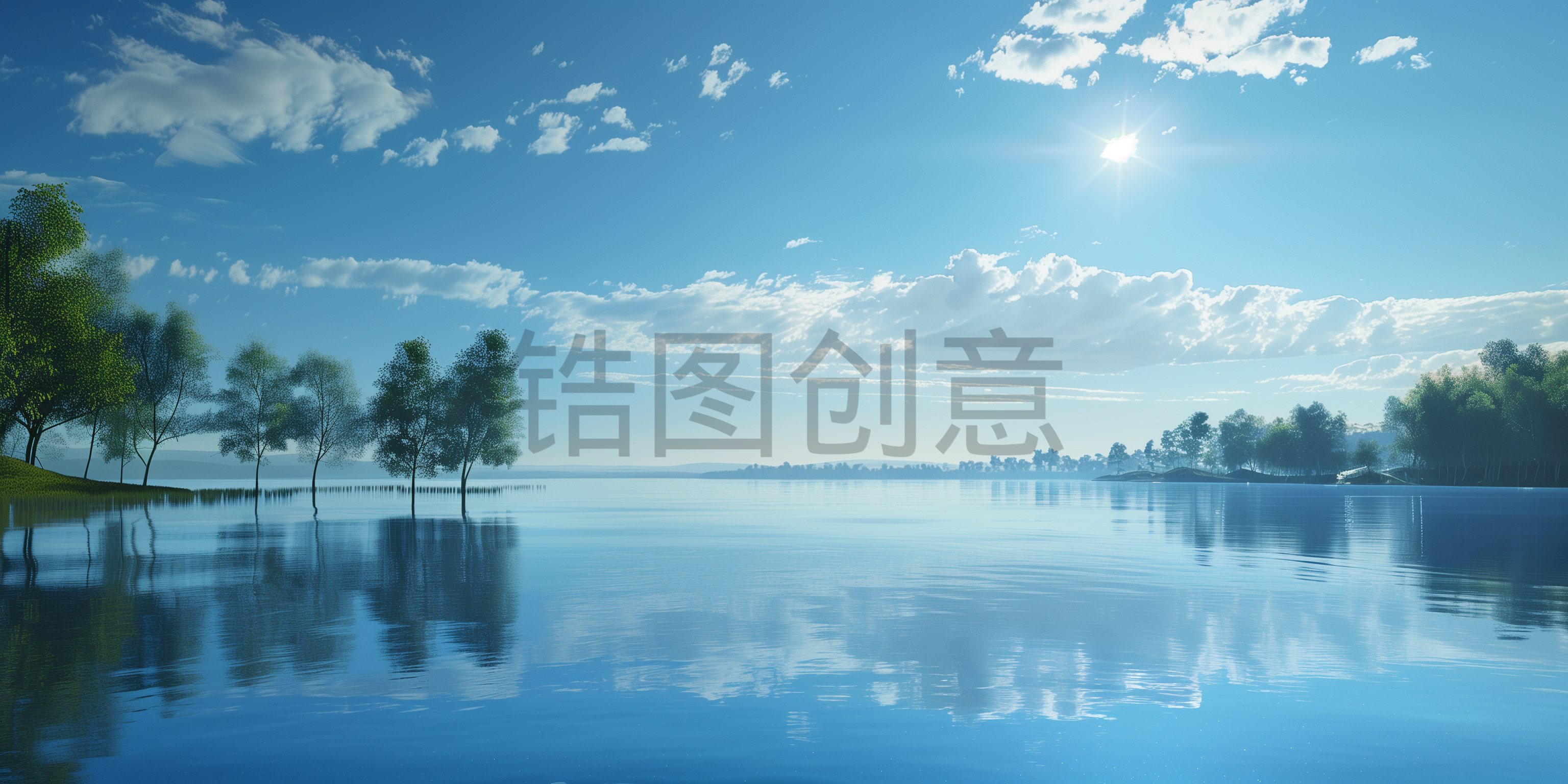 定设网-自然风光湖水蓝天白云背景