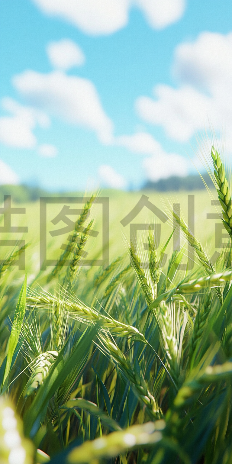 定设网-大自然植物绿色麦穗麦子油画水彩风格背景