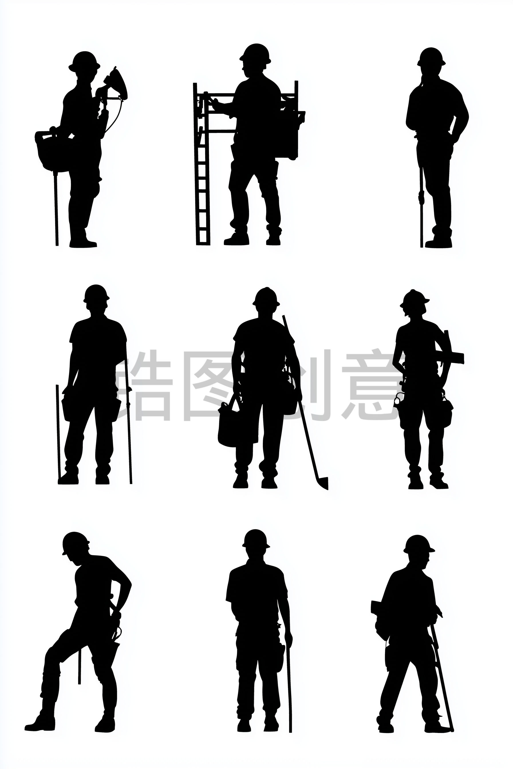 劳动节建筑工人蓝领剪影背景元素