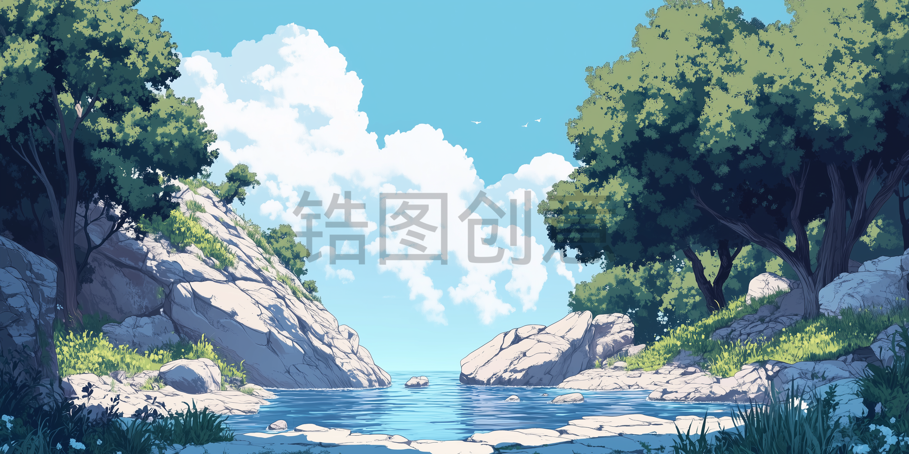 夏季蓝天海边自然景观插图