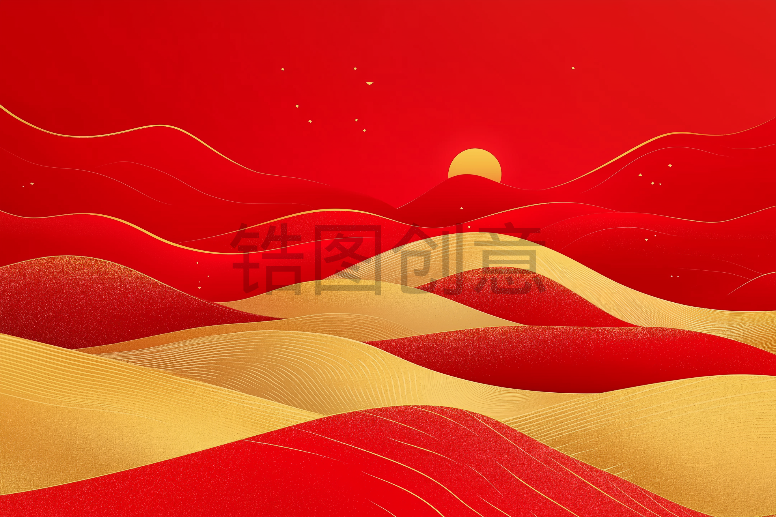 红色国风喜庆鎏金粒子红色渐变曲线流动纹理背景