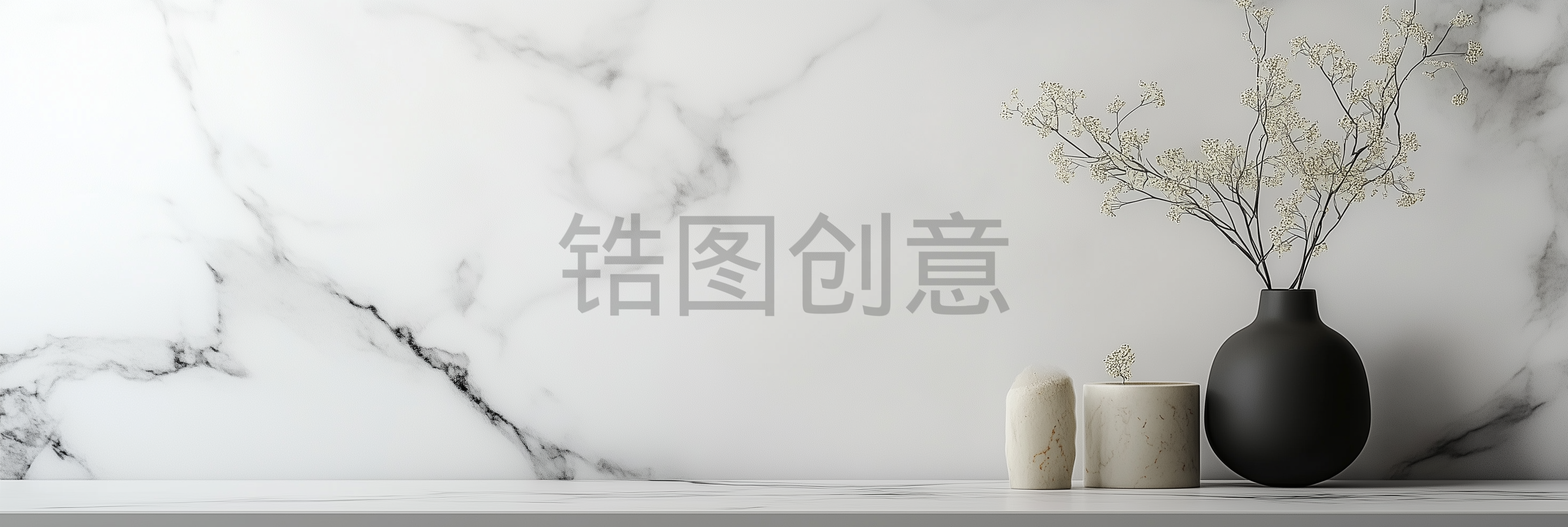 新中式简约大理石几何白色花器花艺 会所酒店家居桌面摆件