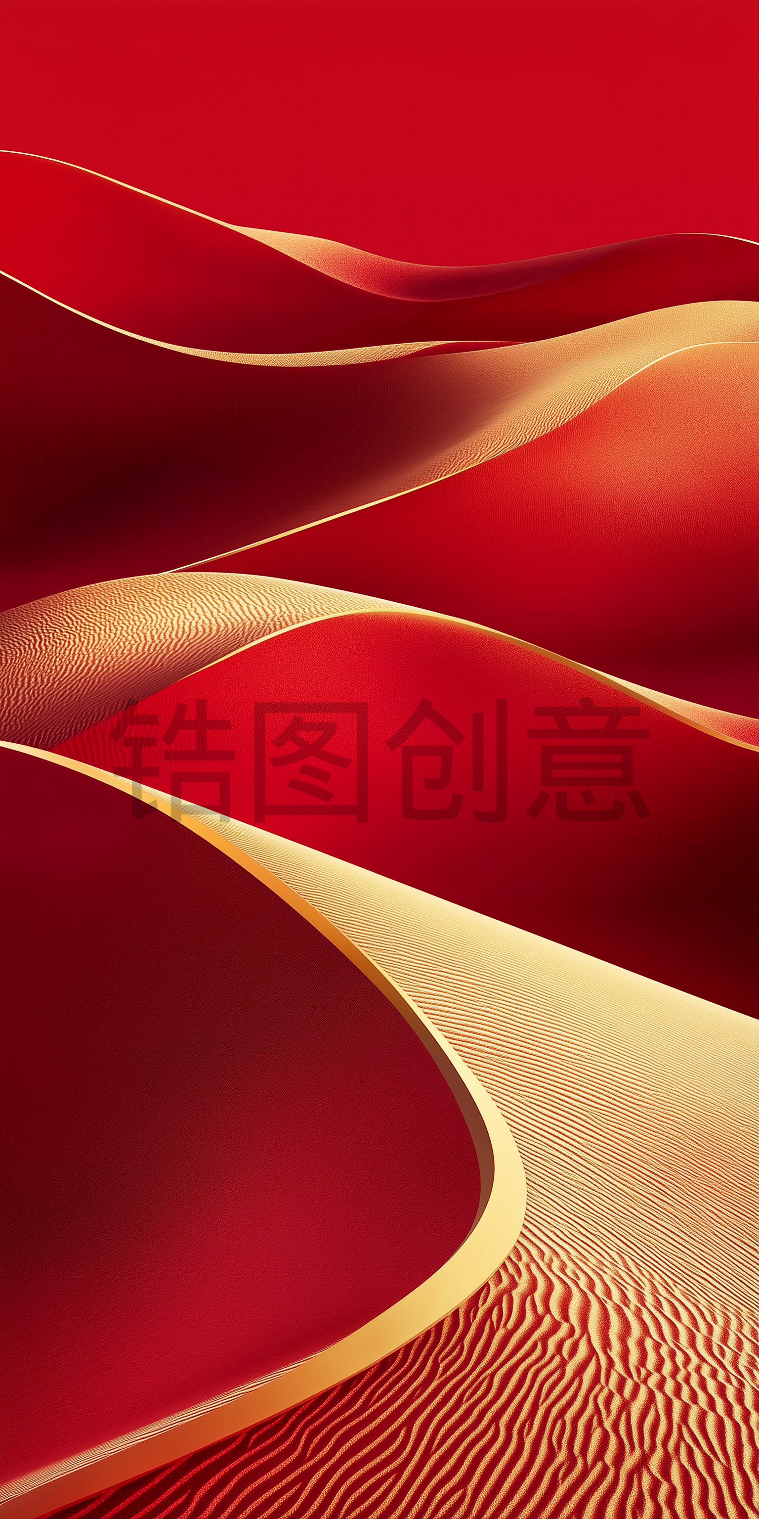 红色国风喜庆鎏金粒子红色渐变曲线流动纹理背景