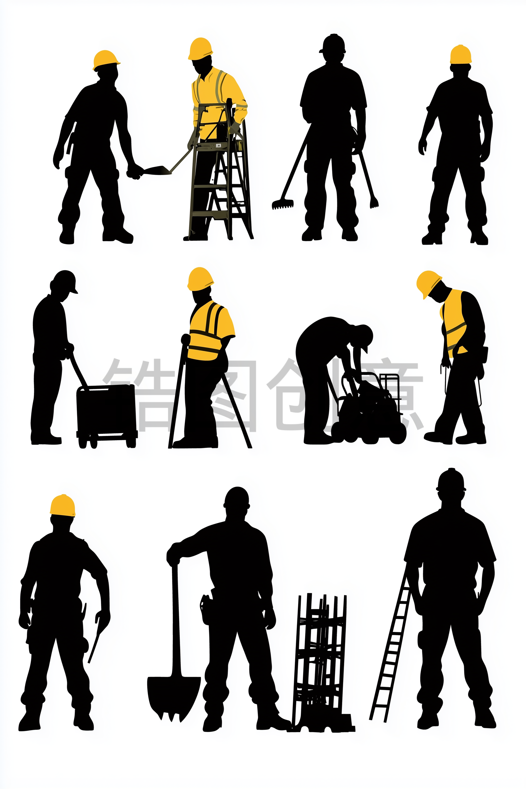 劳动节建筑工人蓝领剪影背景元素