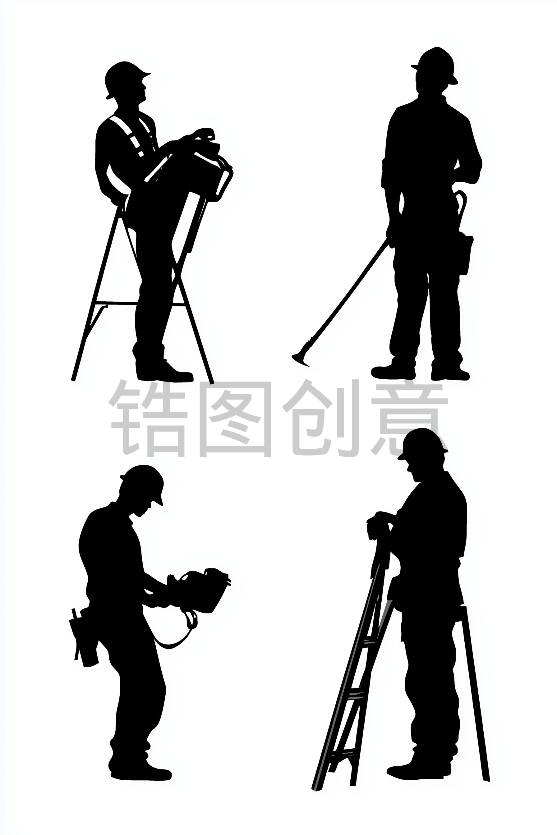劳动节建筑工人蓝领剪影背景元素