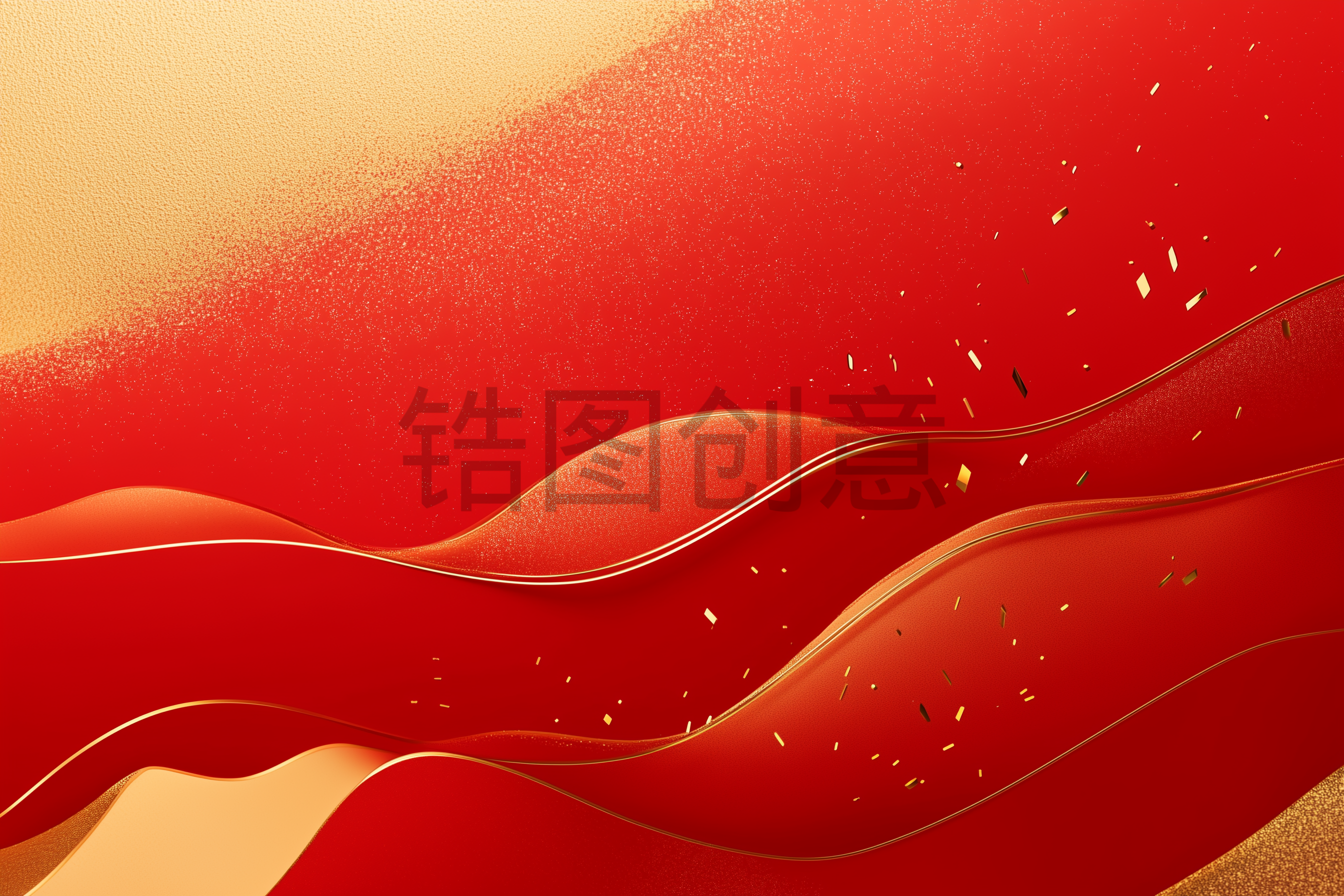 红色国风喜庆鎏金粒子红色渐变曲线流动纹理背景