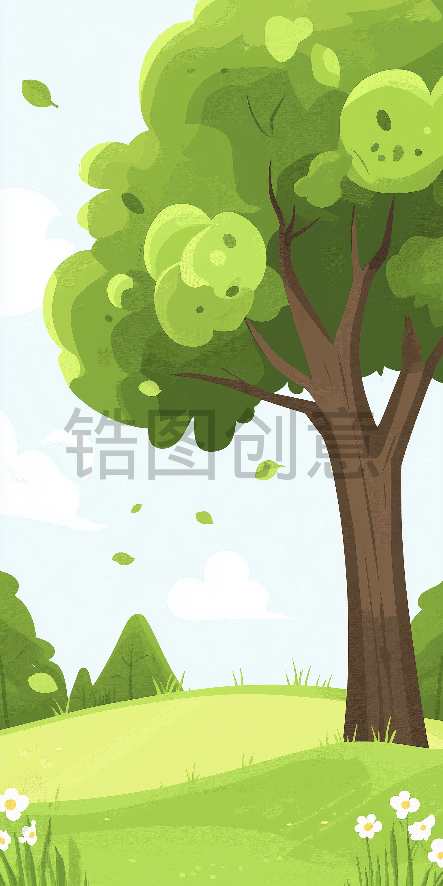 卡通户外山野树木自然风景