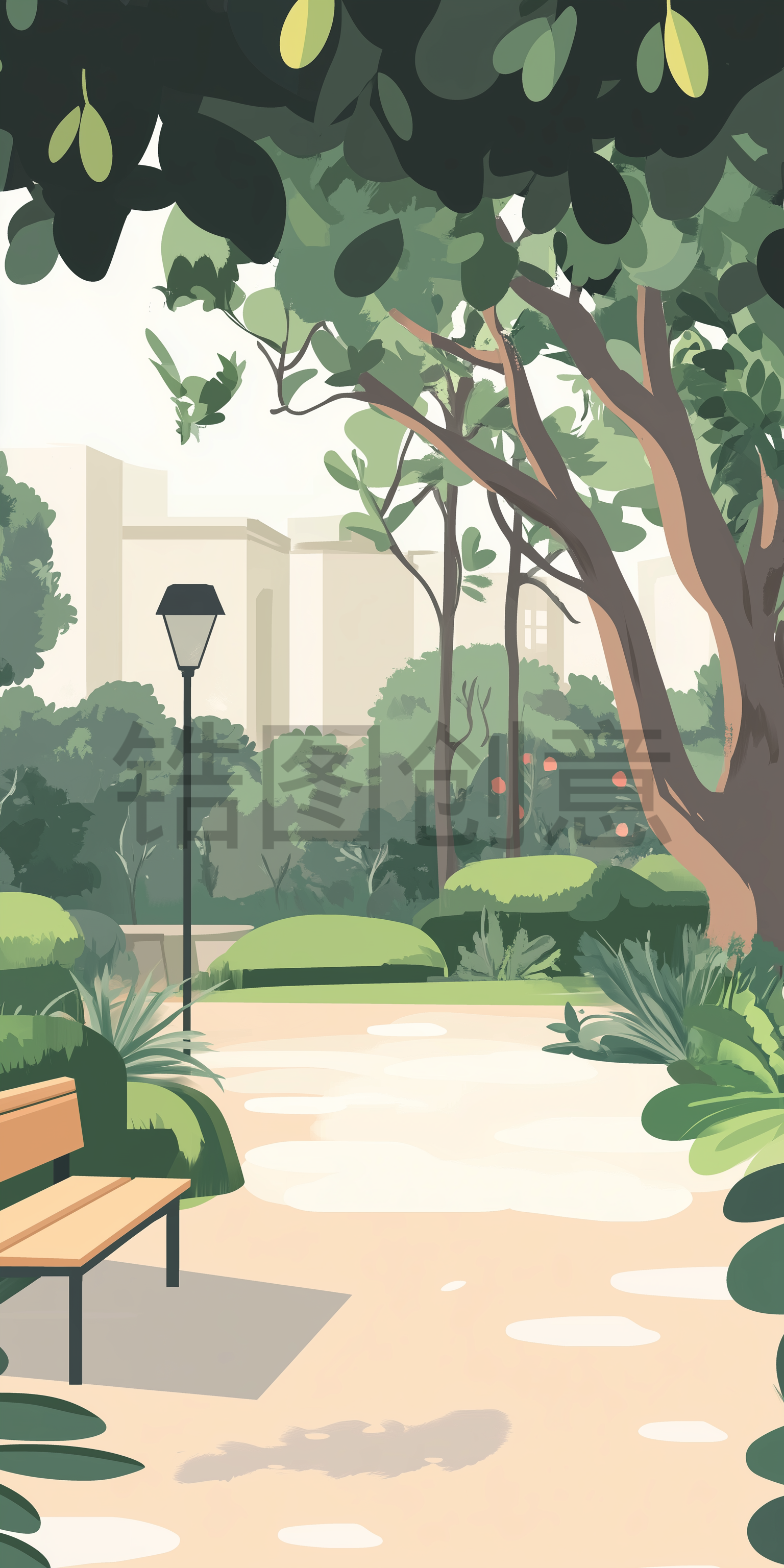 公园小区一角风景扁平插画