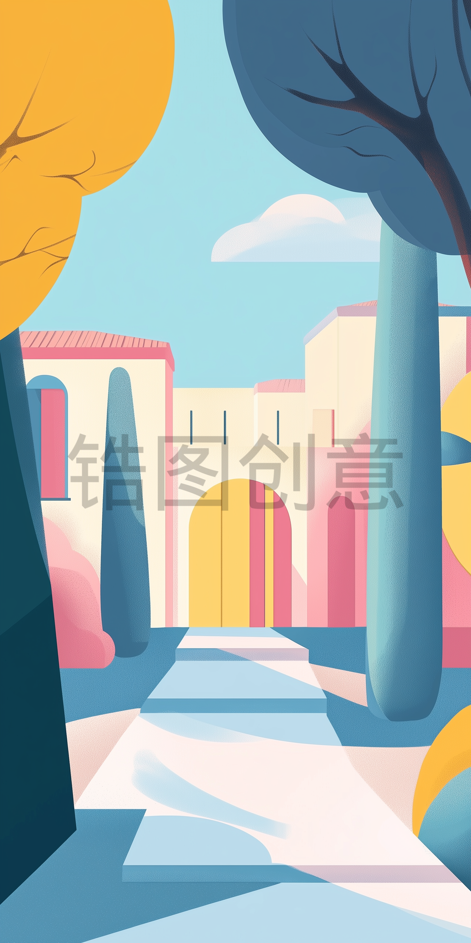扁平房子楼房空间插画