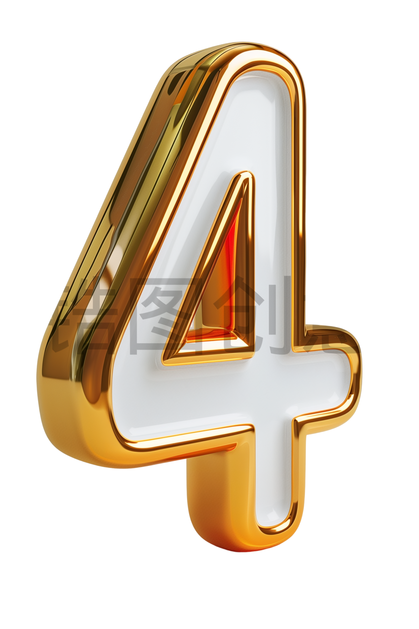 3d数字4立体字金属质感免扣png元素
