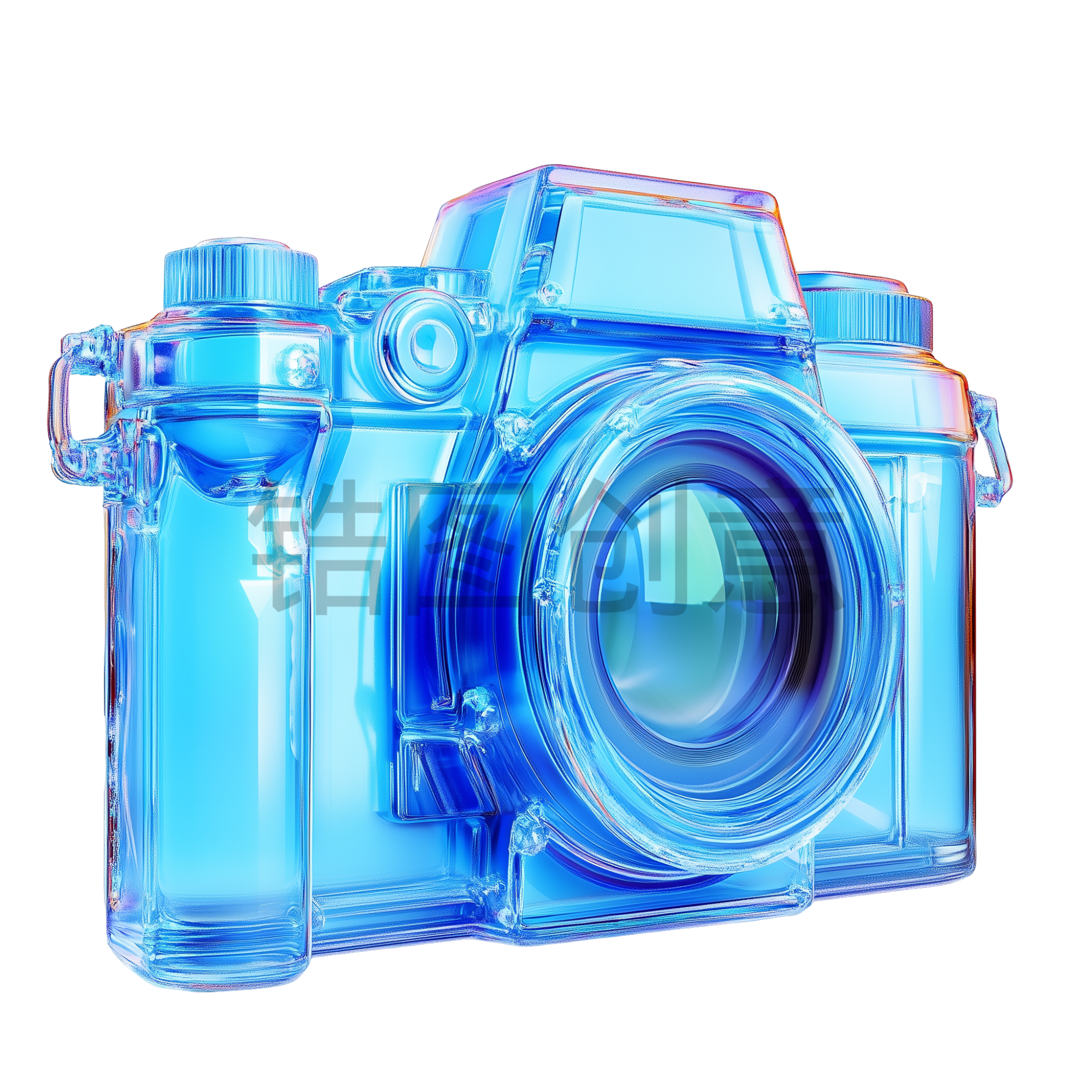 3d立体蓝色照相机模型免扣png元素